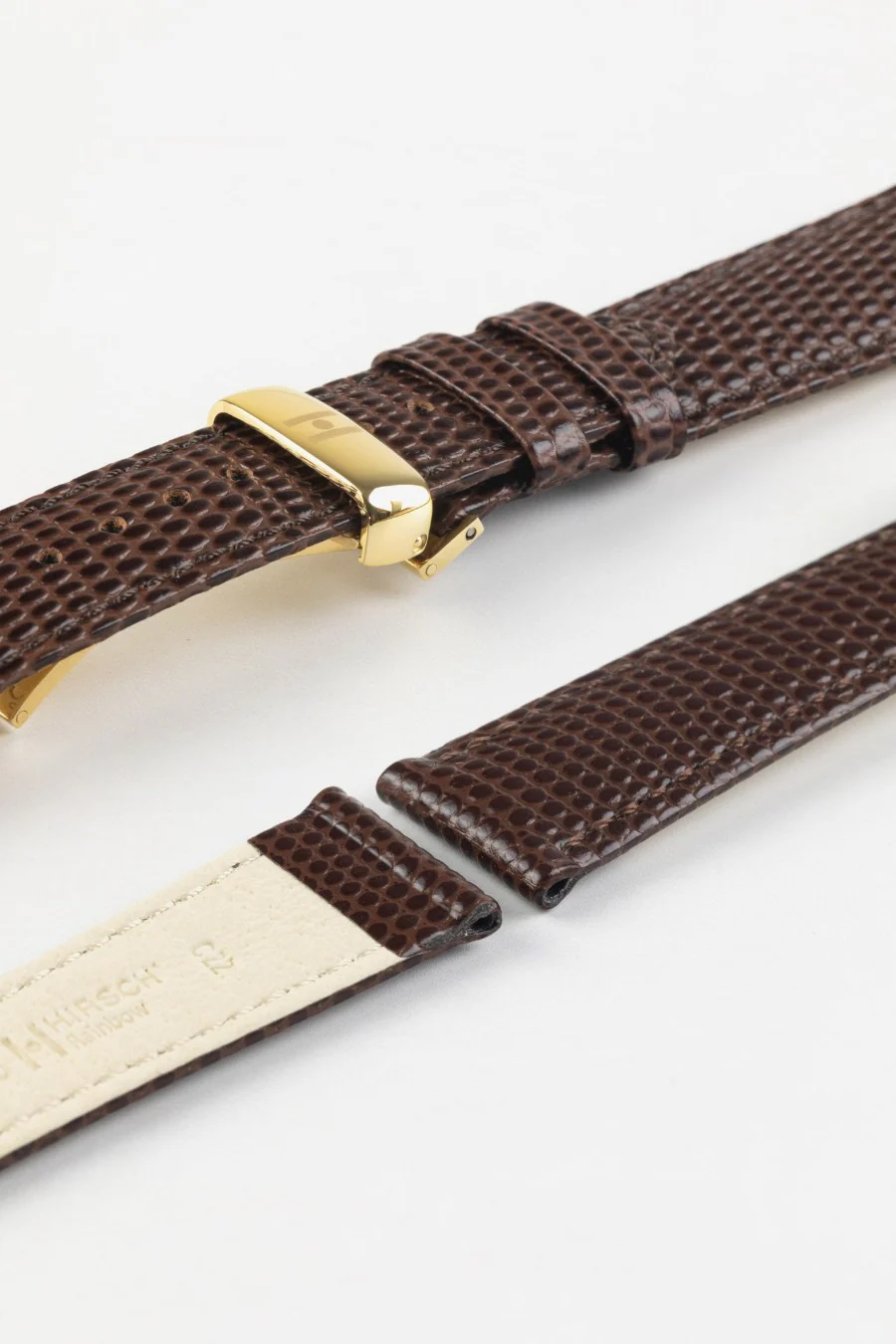 Hirsch RAINBOW NQR Lizard-Embossed Leather Watch Strap in BROWN - Image 10