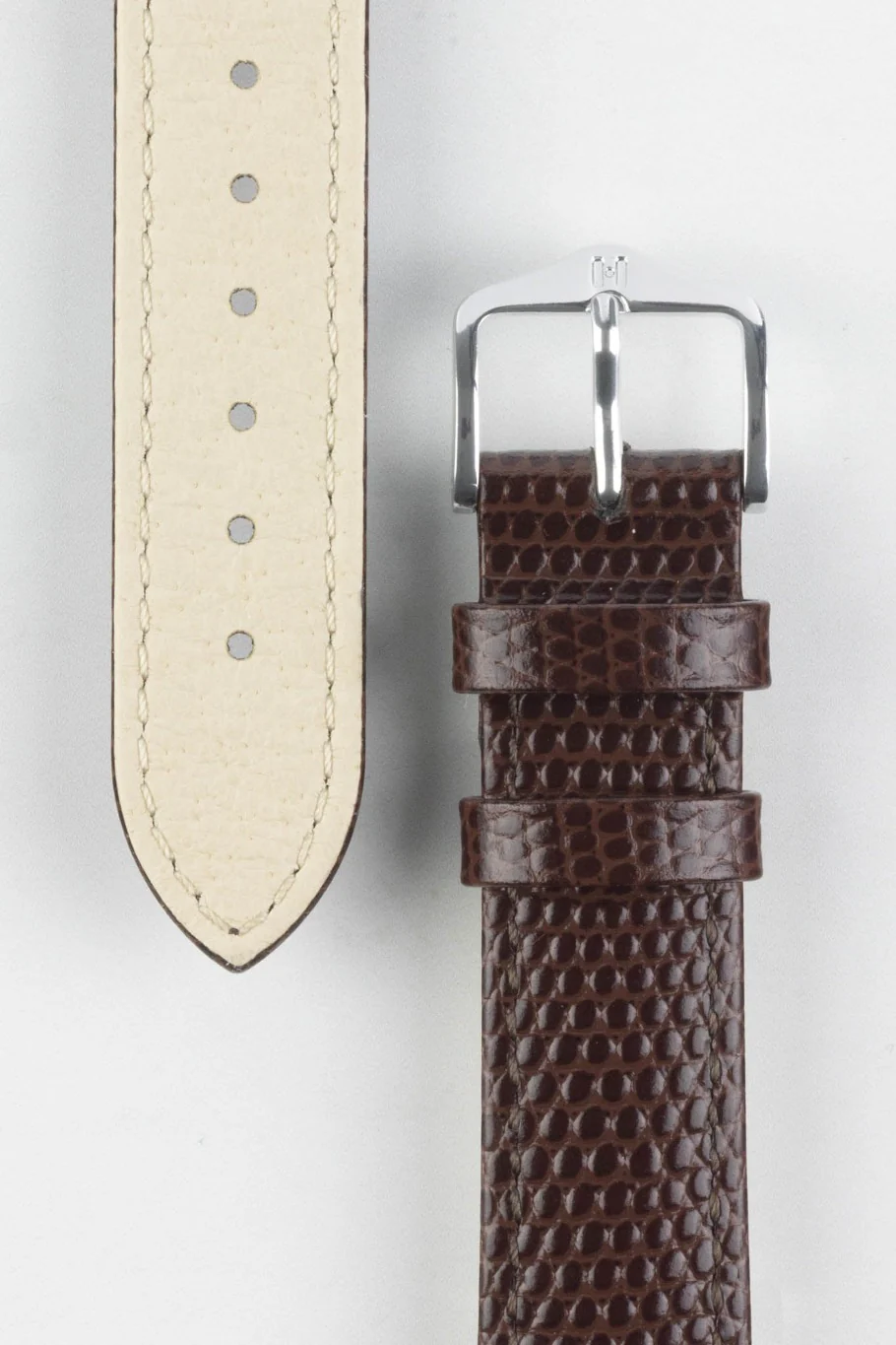 Hirsch RAINBOW NQR Lizard-Embossed Leather Watch Strap in BROWN - Image 3