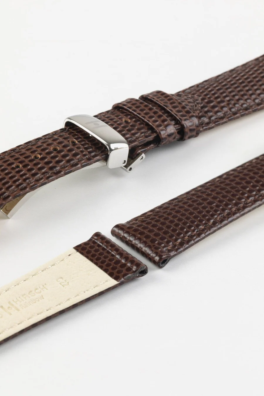 Hirsch RAINBOW NQR Lizard-Embossed Leather Watch Strap in BROWN - Image 9
