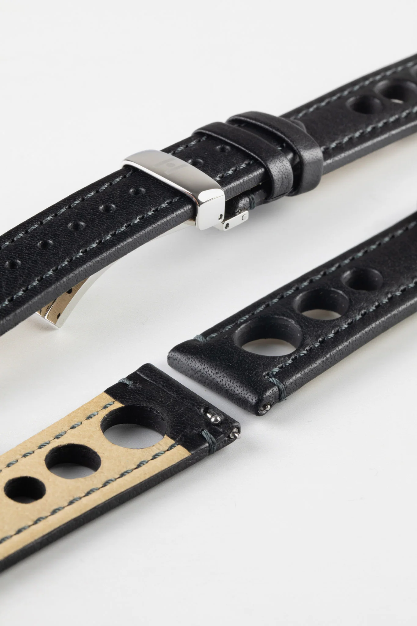 Hirsch RALLY Natural Leather Racing Watch Strap in BLACK - Image 11