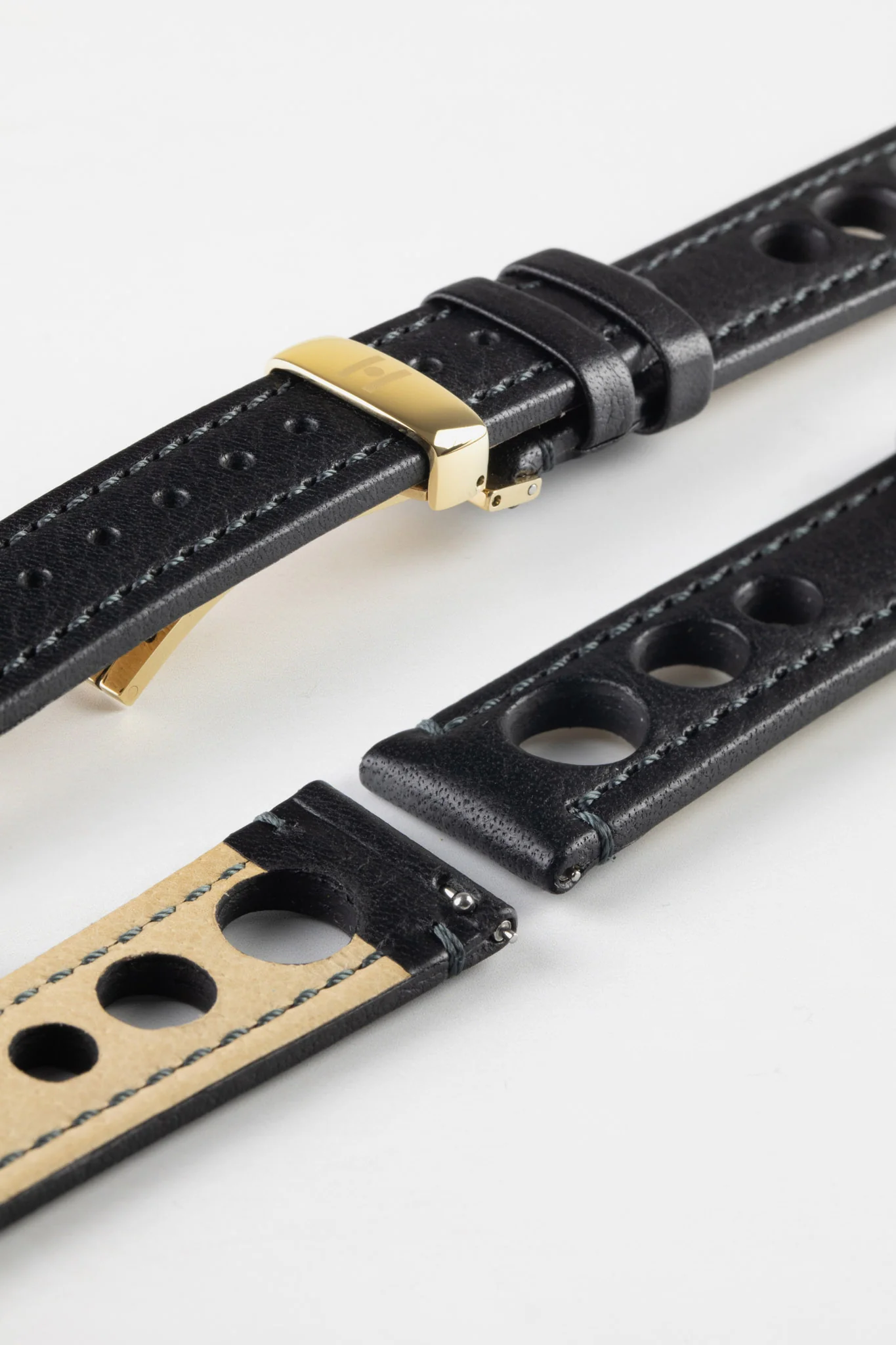 Hirsch RALLY Natural Leather Racing Watch Strap in BLACK - Image 12