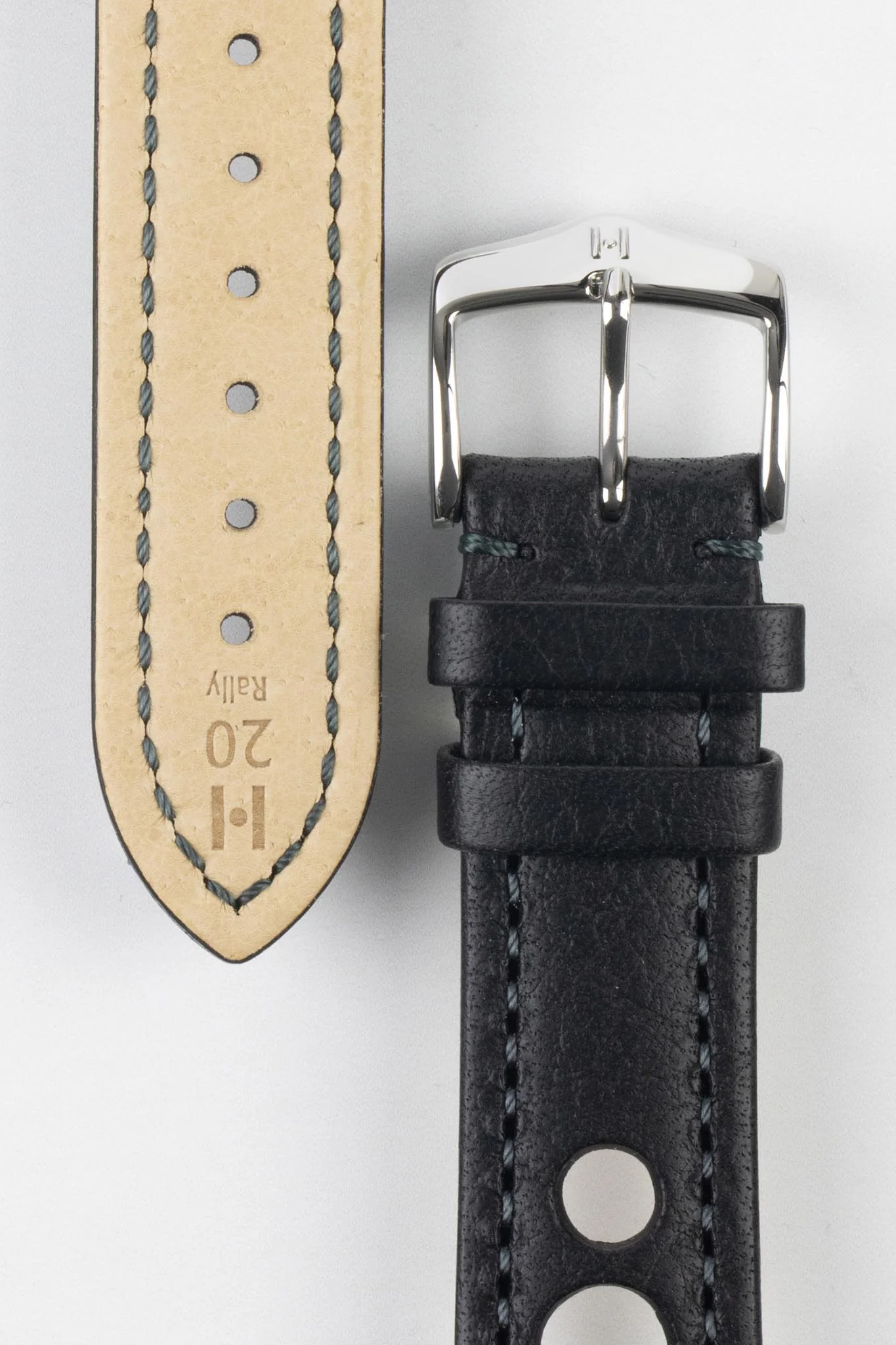 Hirsch RALLY Natural Leather Racing Watch Strap in BLACK - Image 4