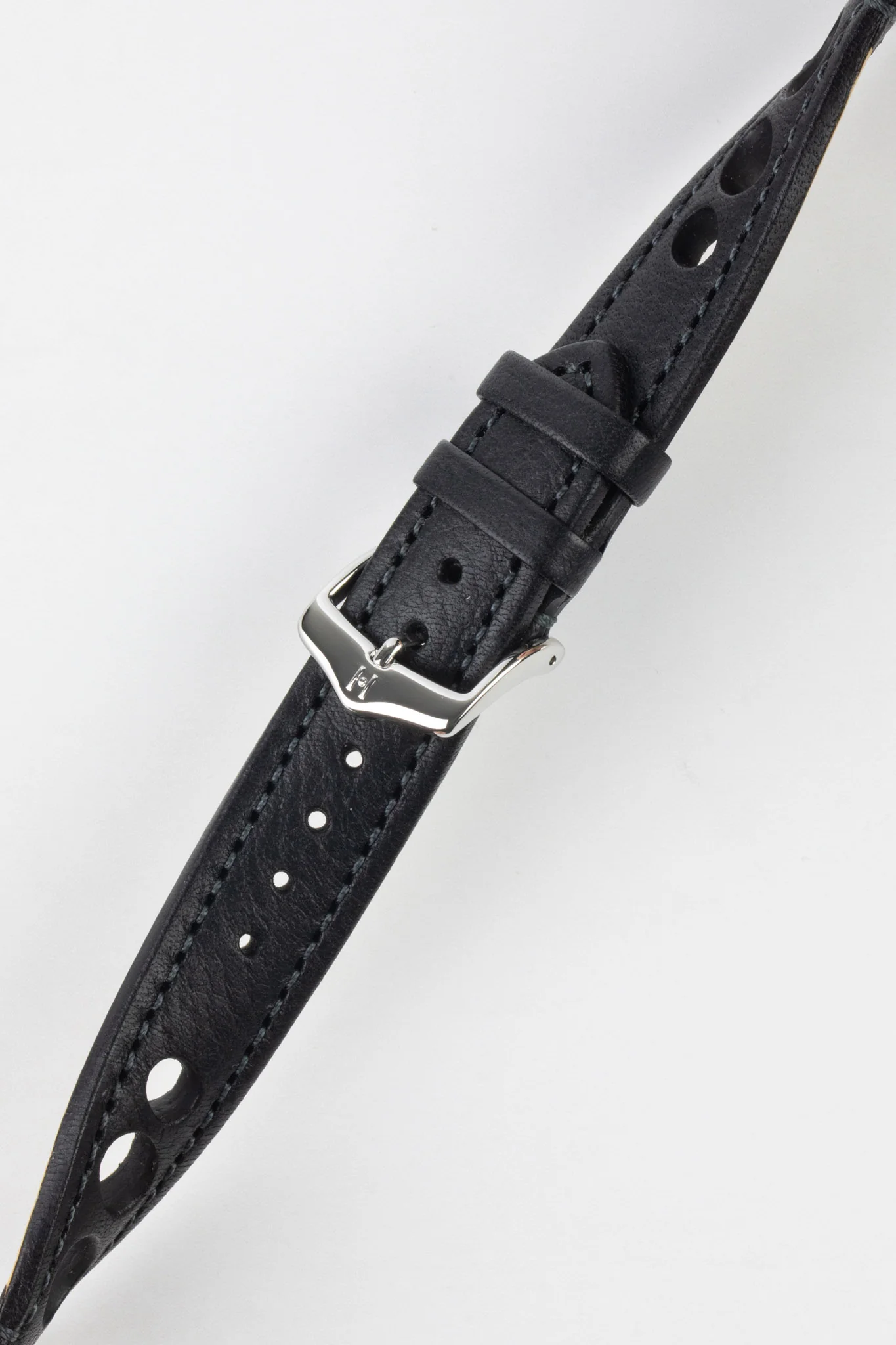 Hirsch RALLY Natural Leather Racing Watch Strap in BLACK - Image 5