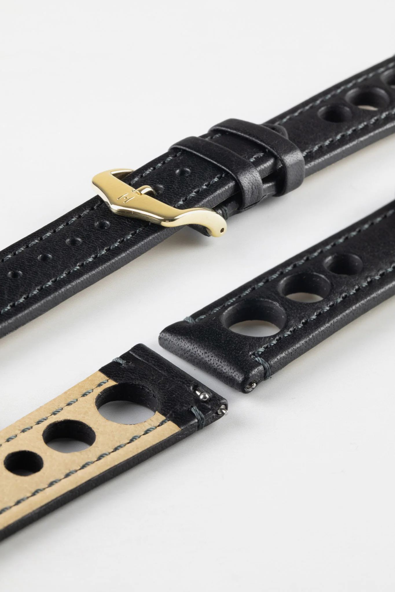 Hirsch RALLY Natural Leather Racing Watch Strap in BLACK - Image 8