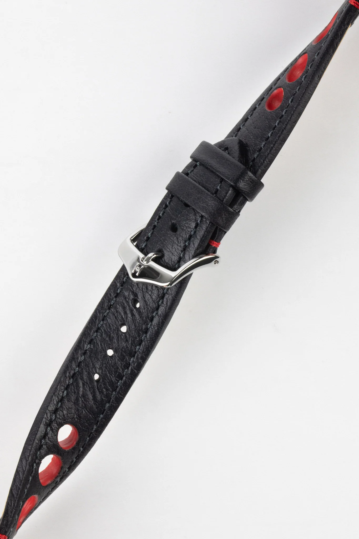 Hirsch RALLY Natural Leather Racing Watch Strap in BLACK / RED - Image 5