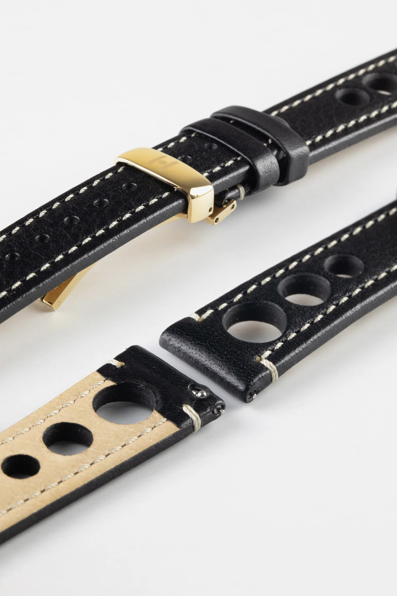 Hirsch RALLY Natural Leather Racing Watch Strap in BLACK & WHITE - Image 12