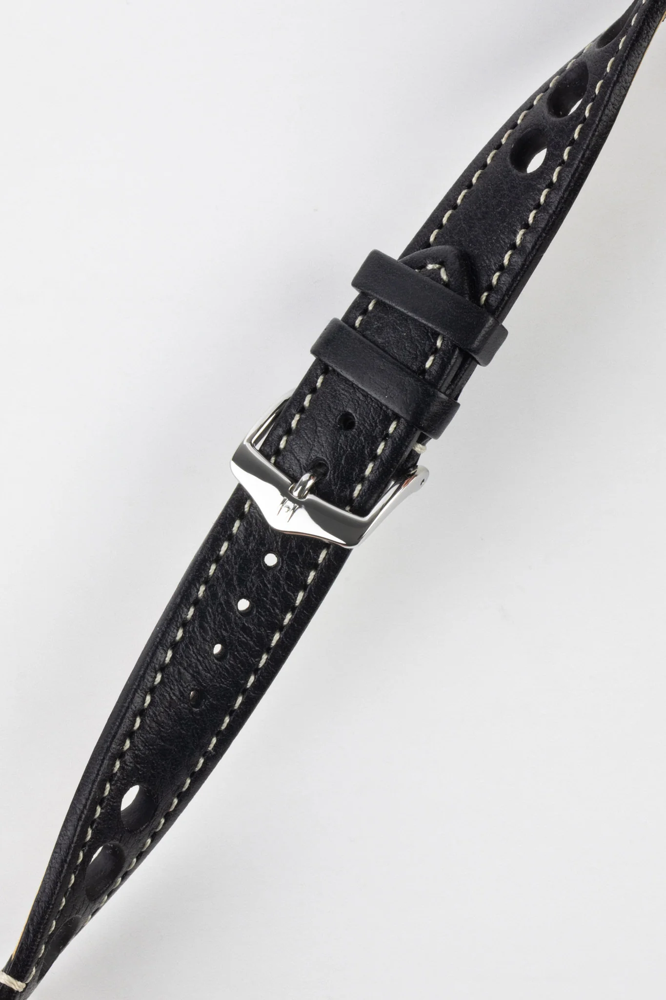 Hirsch RALLY Natural Leather Racing Watch Strap in BLACK & WHITE - Image 5