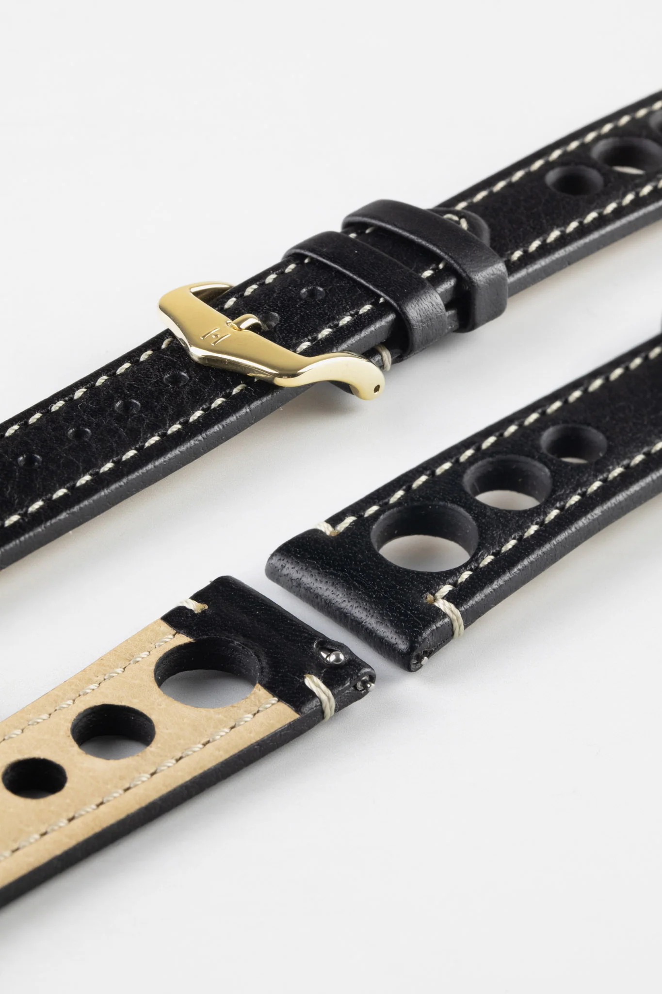 Hirsch RALLY Natural Leather Racing Watch Strap in BLACK & WHITE - Image 8