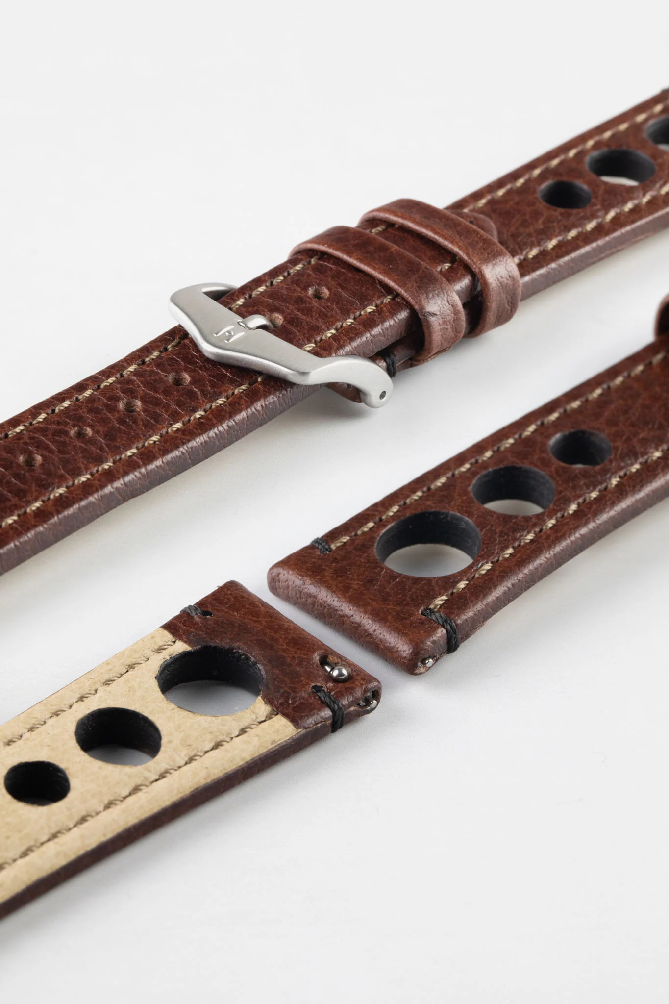 Hirsch RALLY Natural Leather Racing Watch Strap in BROWN - Image 10