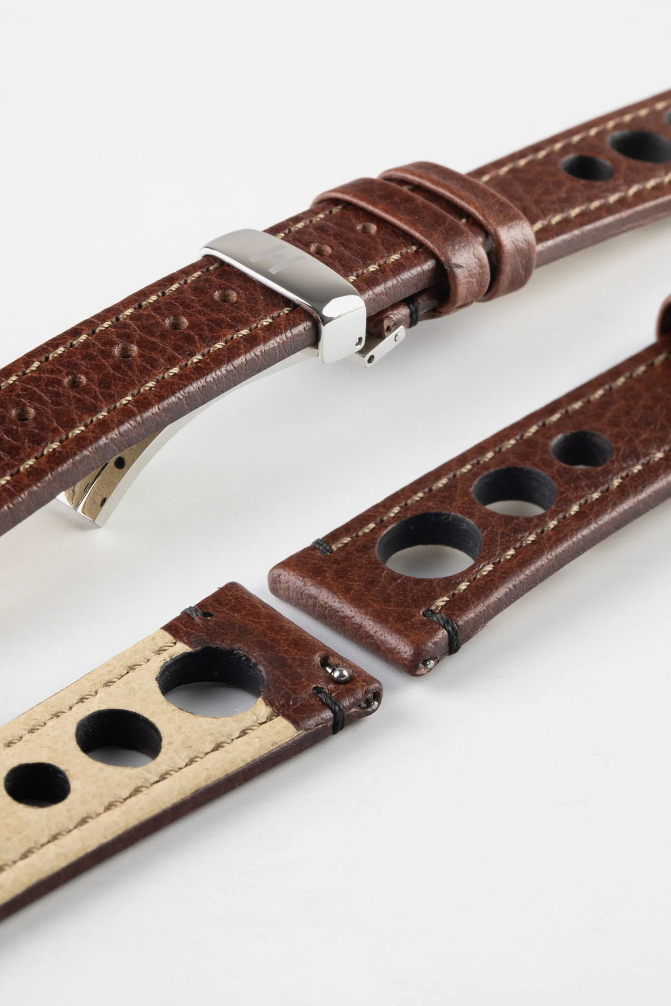 Hirsch RALLY Natural Leather Racing Watch Strap in BROWN - Image 11