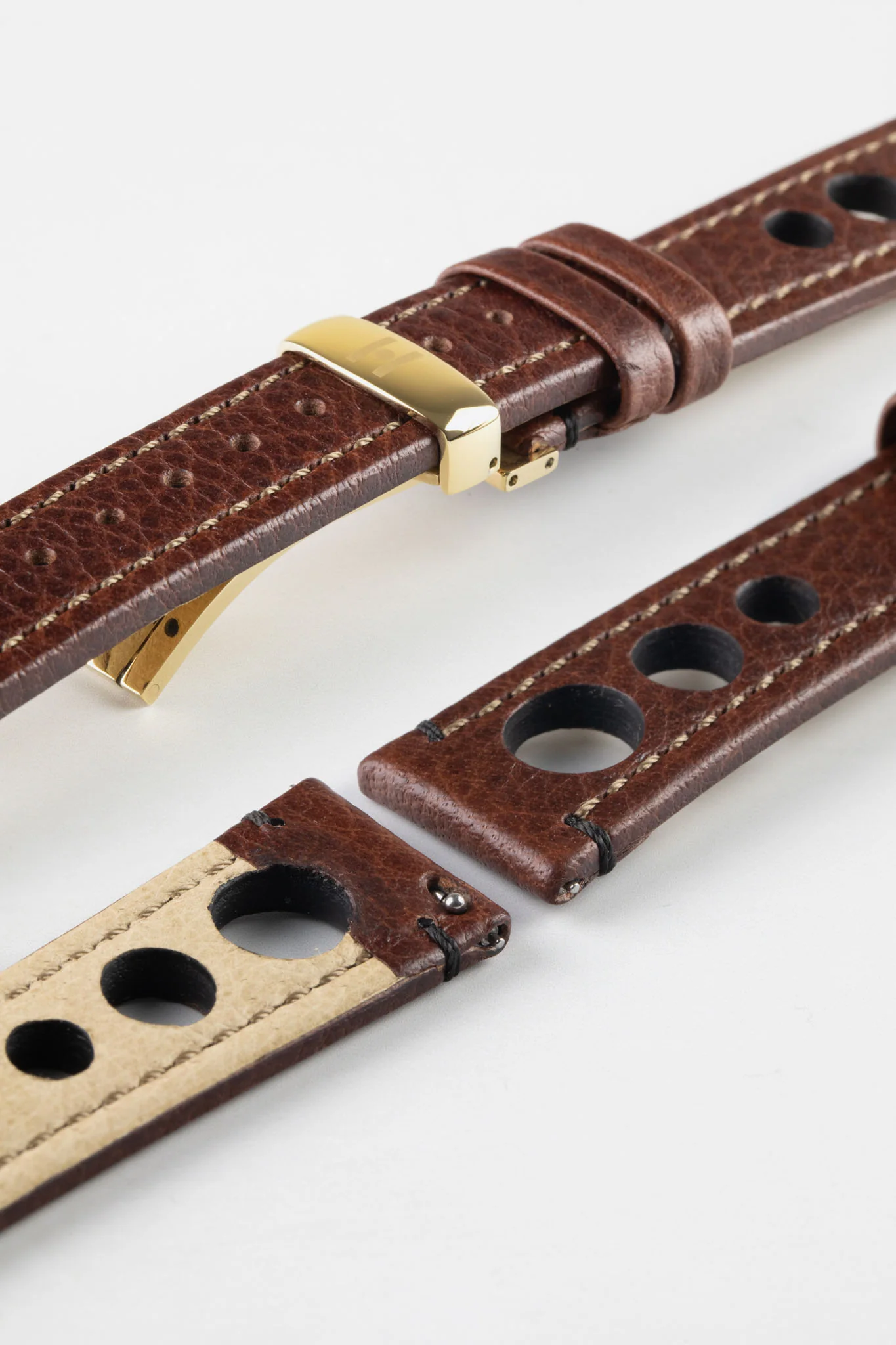 Hirsch RALLY Natural Leather Racing Watch Strap in BROWN - Image 12