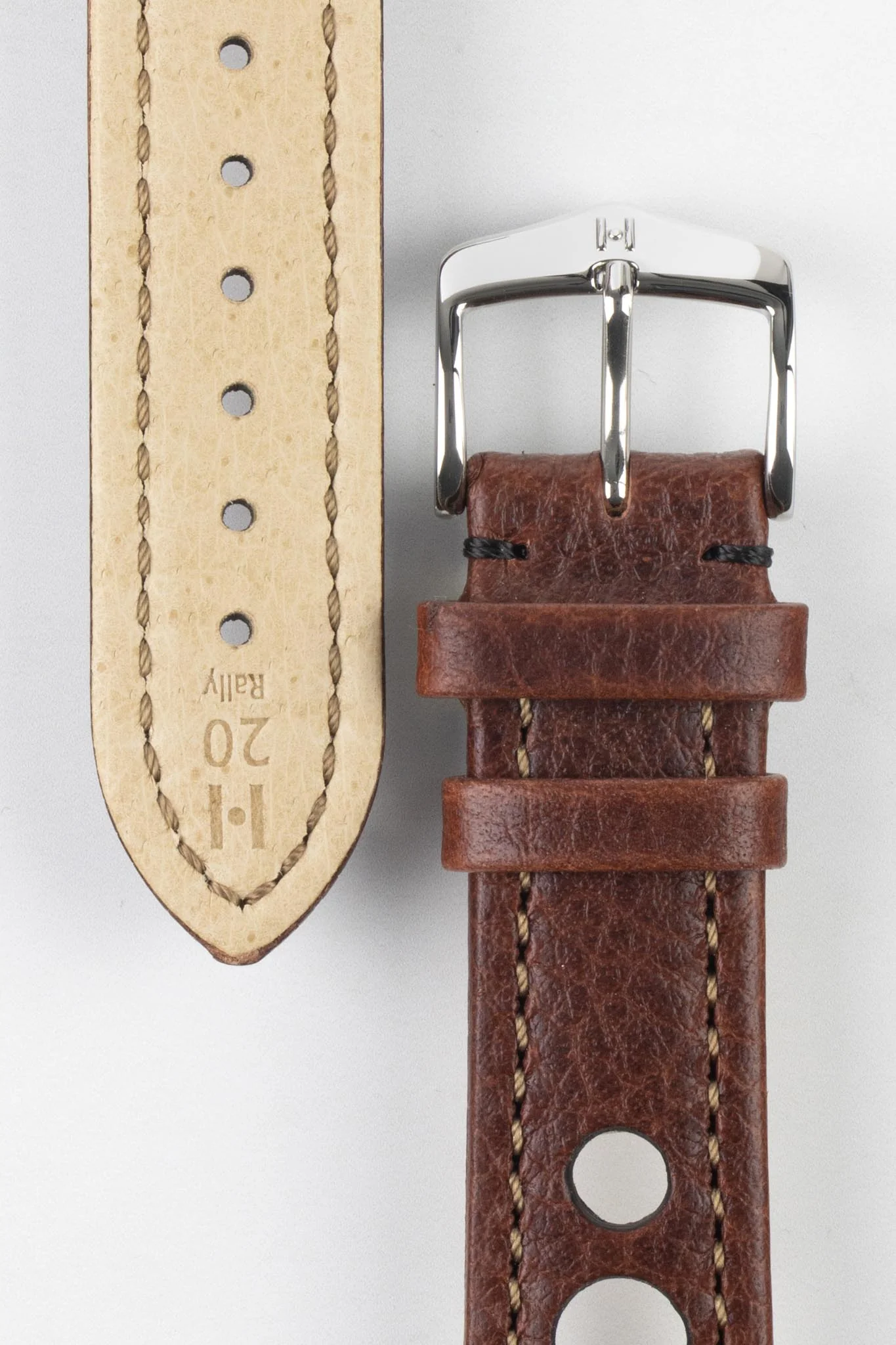 Hirsch RALLY Natural Leather Racing Watch Strap in BROWN - Image 3