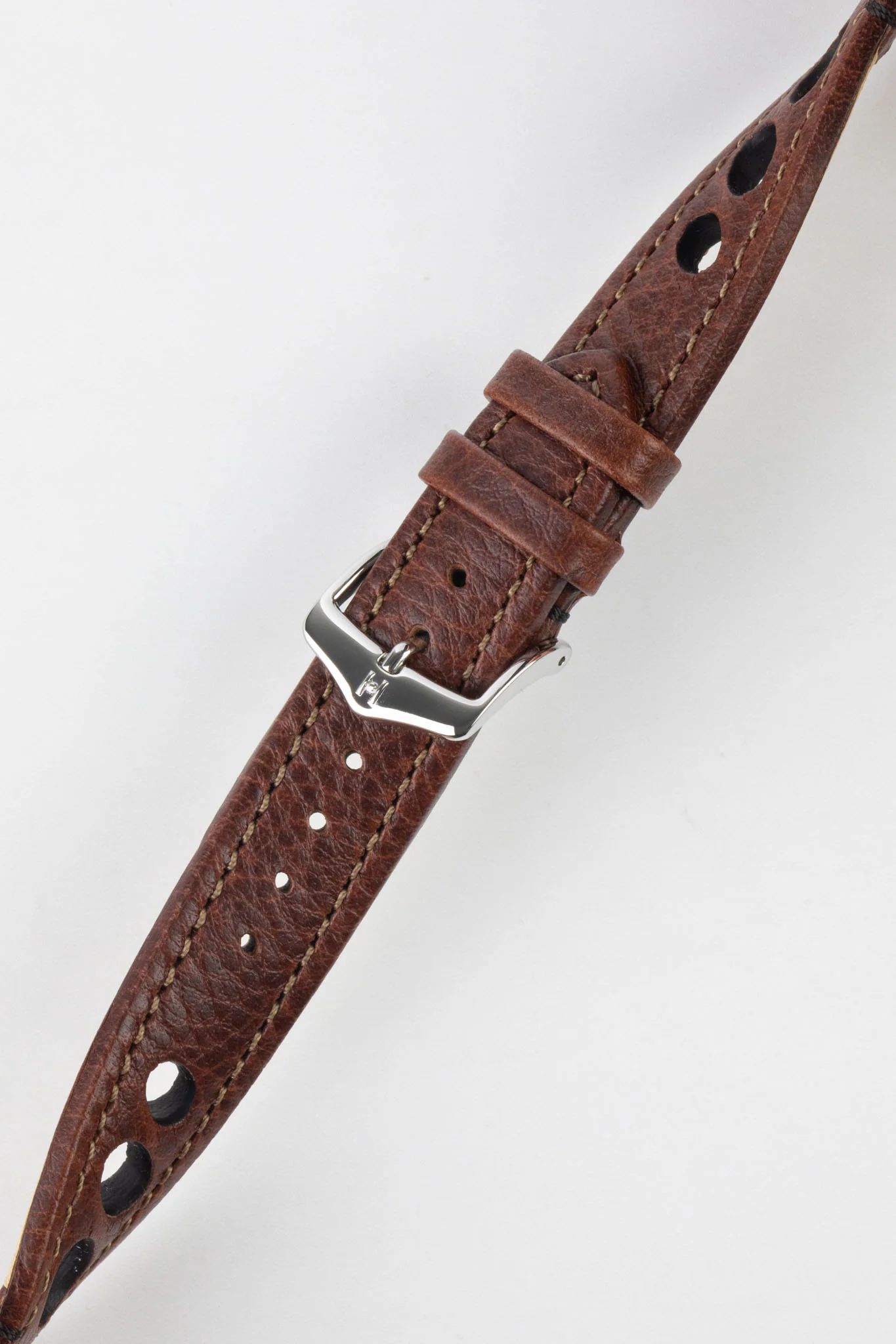 Hirsch RALLY Natural Leather Racing Watch Strap in BROWN - Image 5