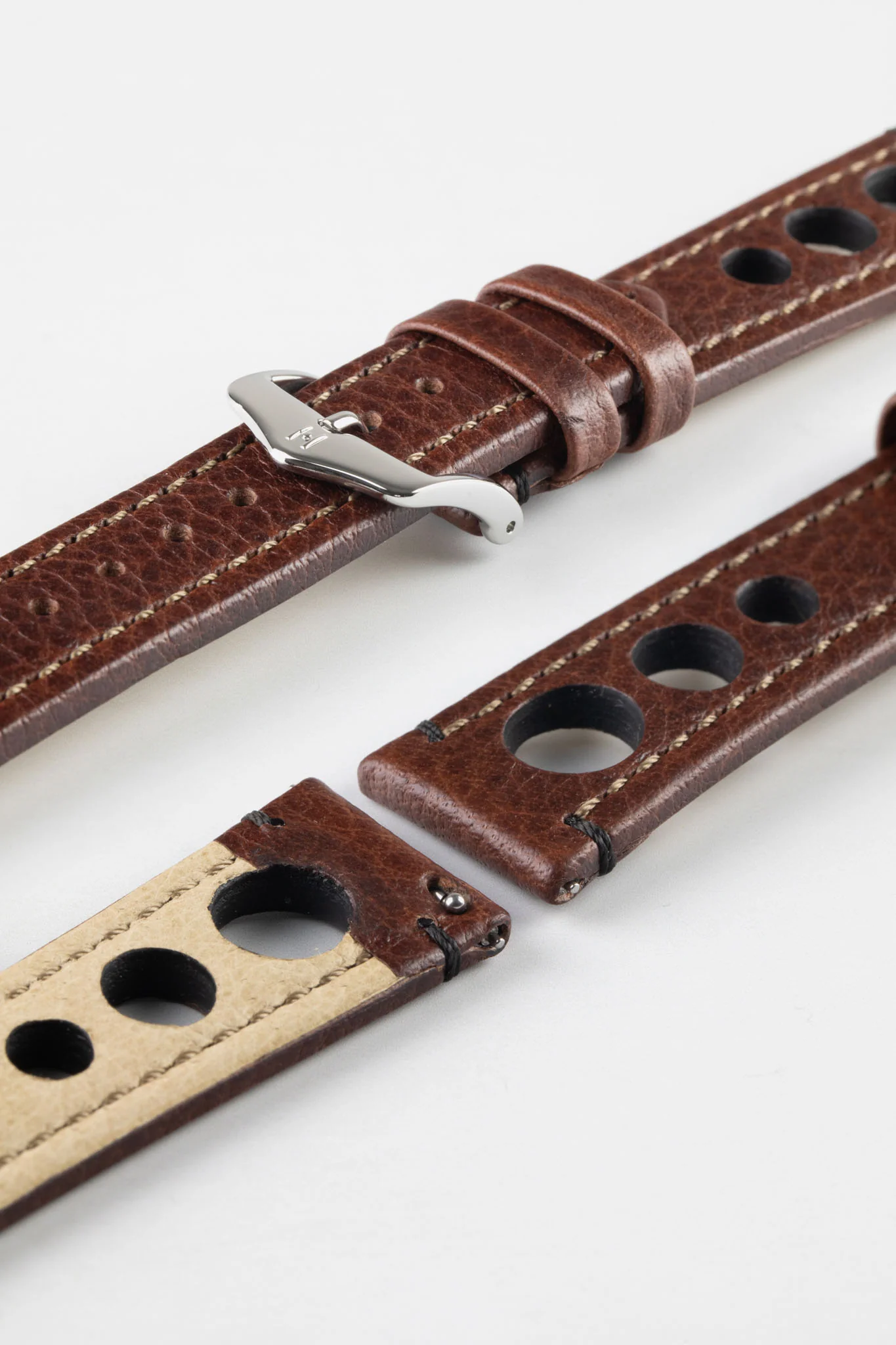 Hirsch RALLY Natural Leather Racing Watch Strap in BROWN - Image 7