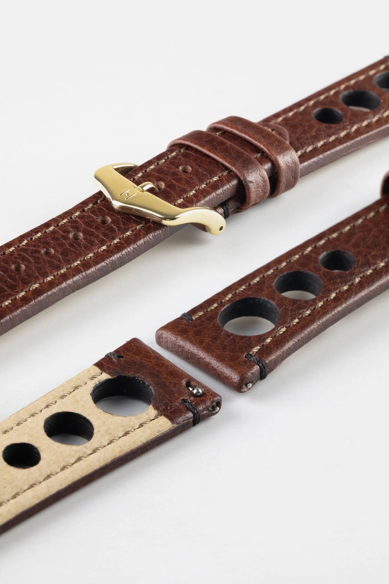 Hirsch RALLY Natural Leather Racing Watch Strap in BROWN - Image 8