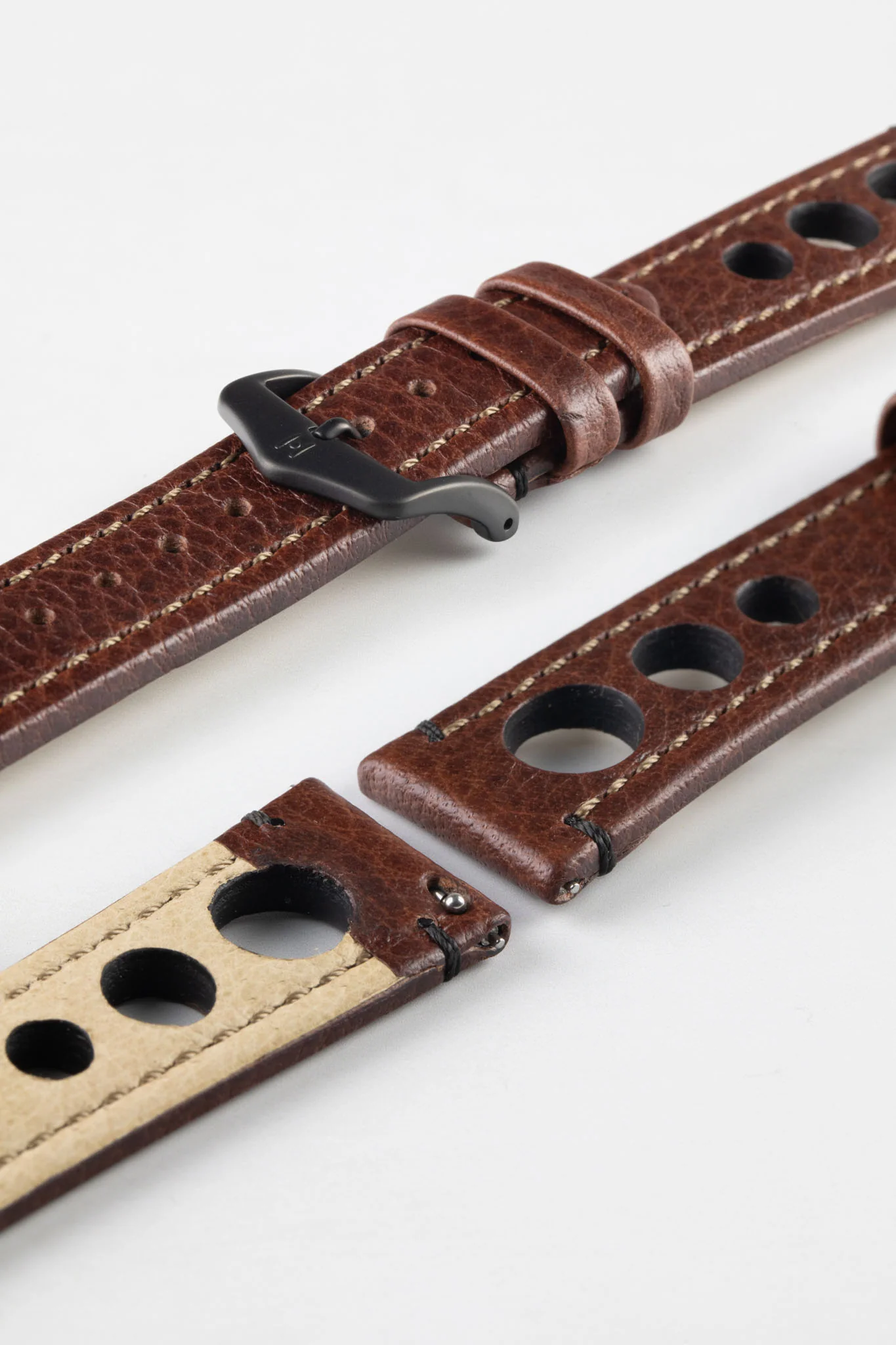 Hirsch RALLY Natural Leather Racing Watch Strap in BROWN - Image 9