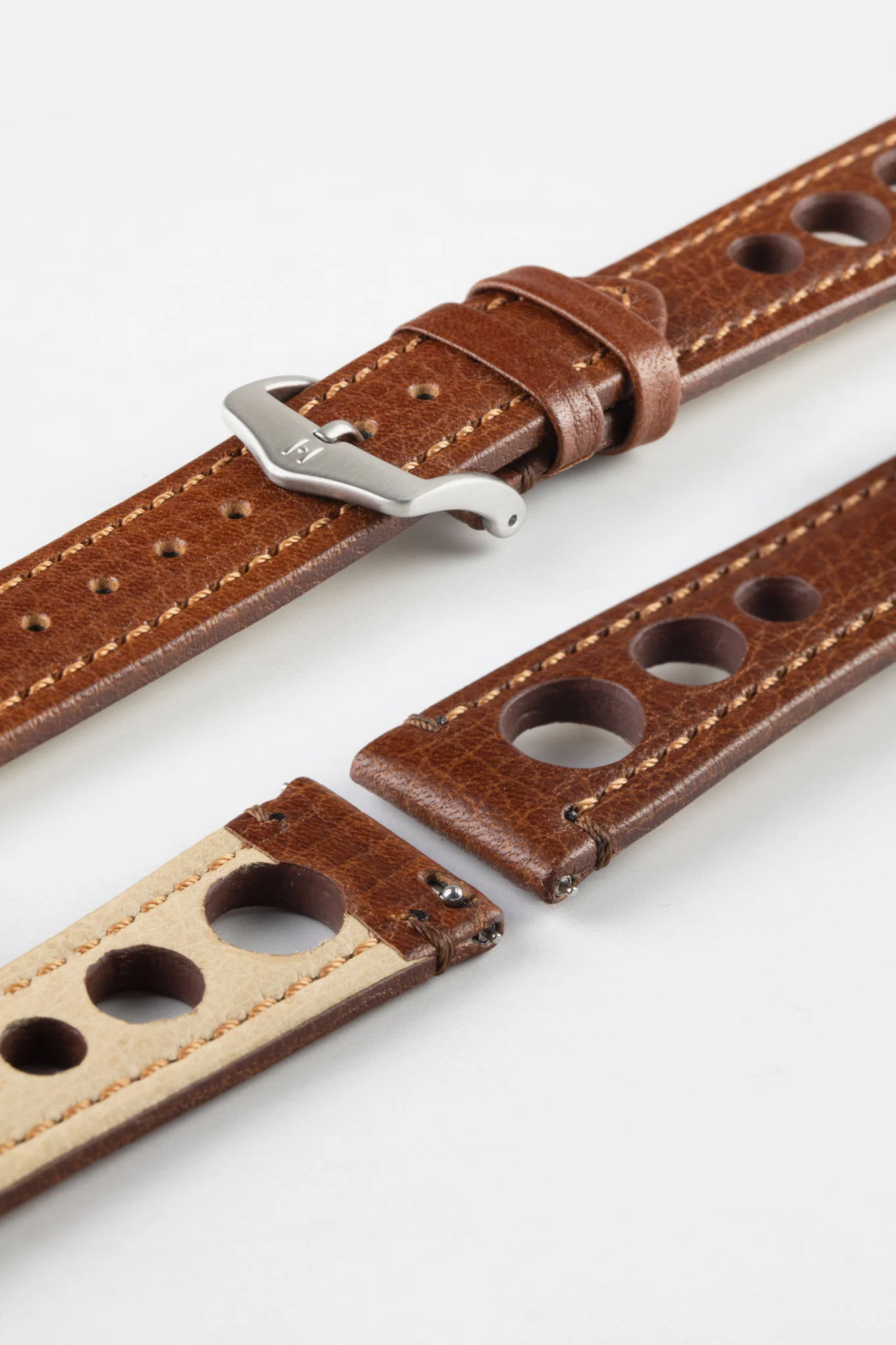 Hirsch RALLY Natural Leather Racing Watch Strap in GOLD BROWN - Image 10