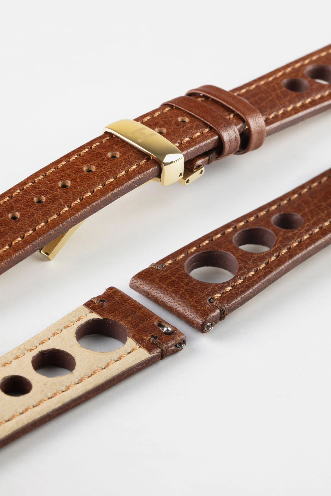 Hirsch RALLY Natural Leather Racing Watch Strap in GOLD BROWN - Image 12