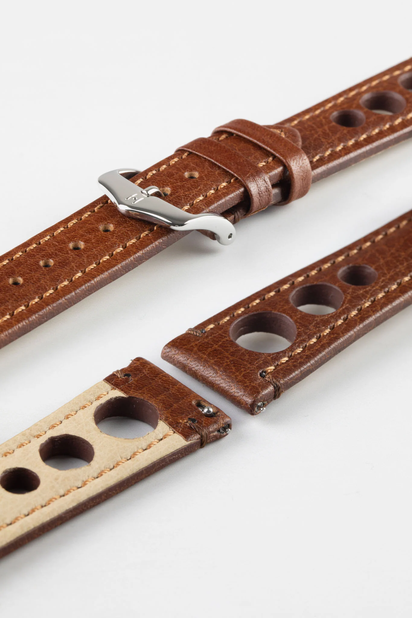 Hirsch RALLY Natural Leather Racing Watch Strap in GOLD BROWN - Image 6