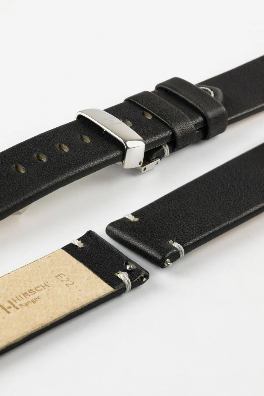 Hirsch Ranger Retro Leather Parallel Watch Strap - Black - Image 10