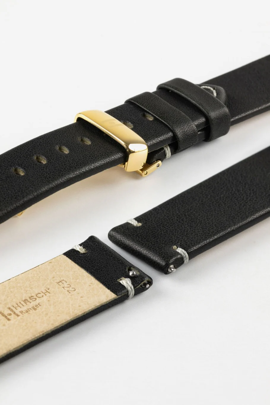 Hirsch Ranger Retro Leather Parallel Watch Strap - Black - Image 11