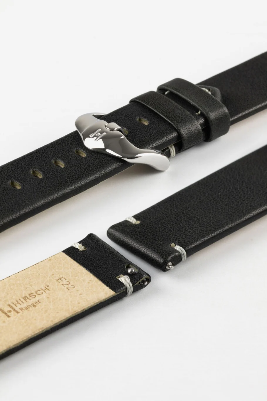 Hirsch Ranger Retro Leather Parallel Watch Strap - Black - Image 7