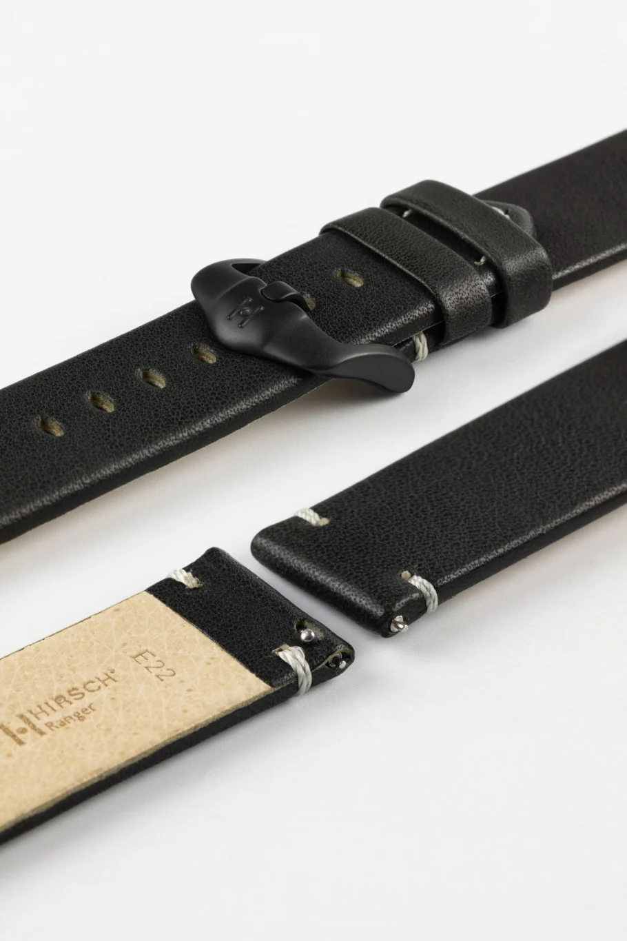 Hirsch Ranger Retro Leather Parallel Watch Strap - Black - Image 8