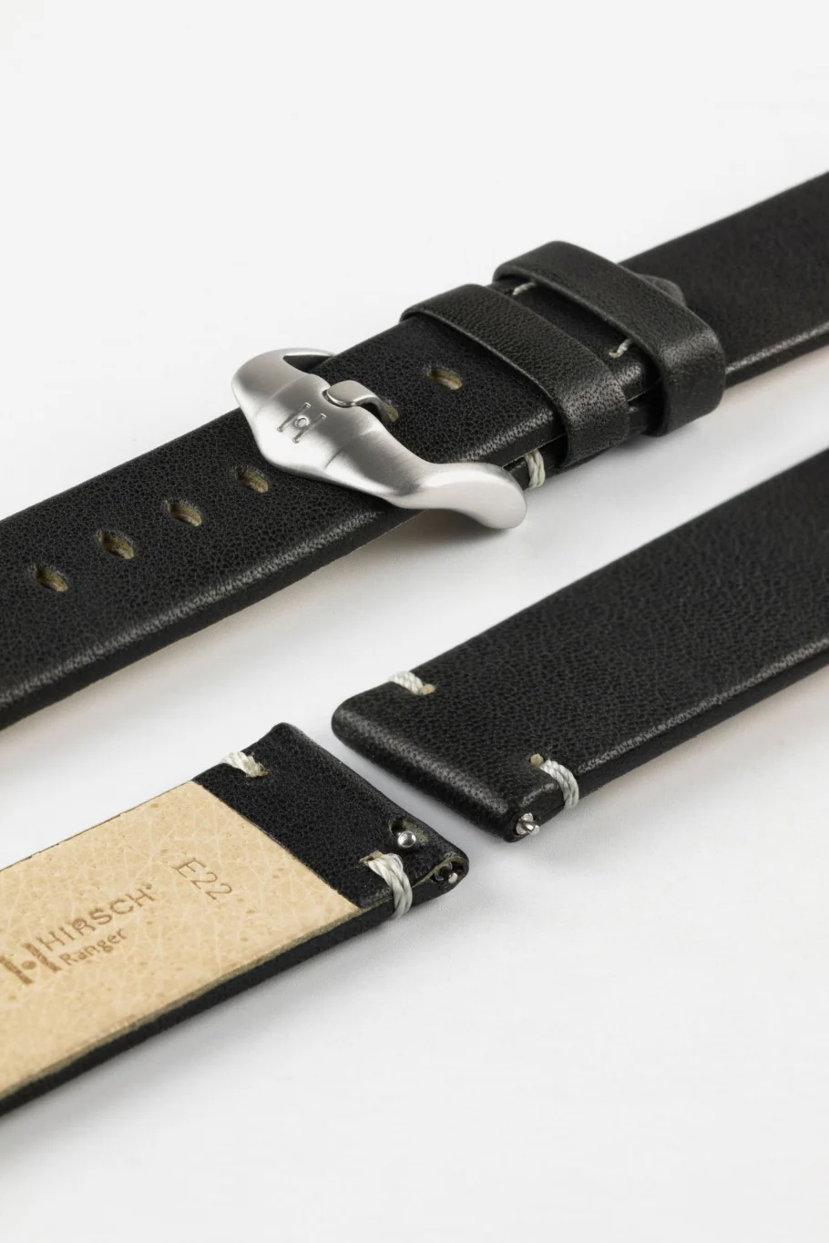 Hirsch Ranger Retro Leather Parallel Watch Strap - Black - Image 9