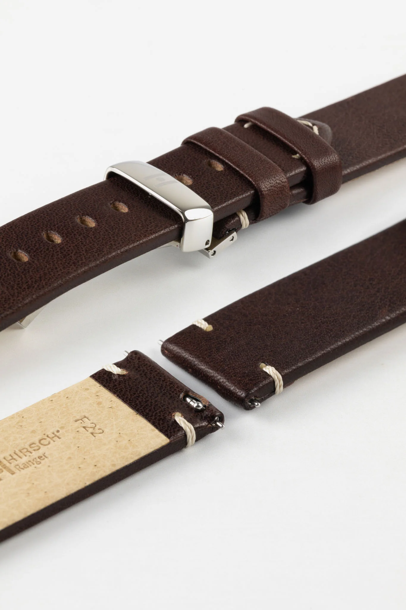 Hirsch RANGER Retro Leather Parallel Watch Strap in BROWN - Image 10