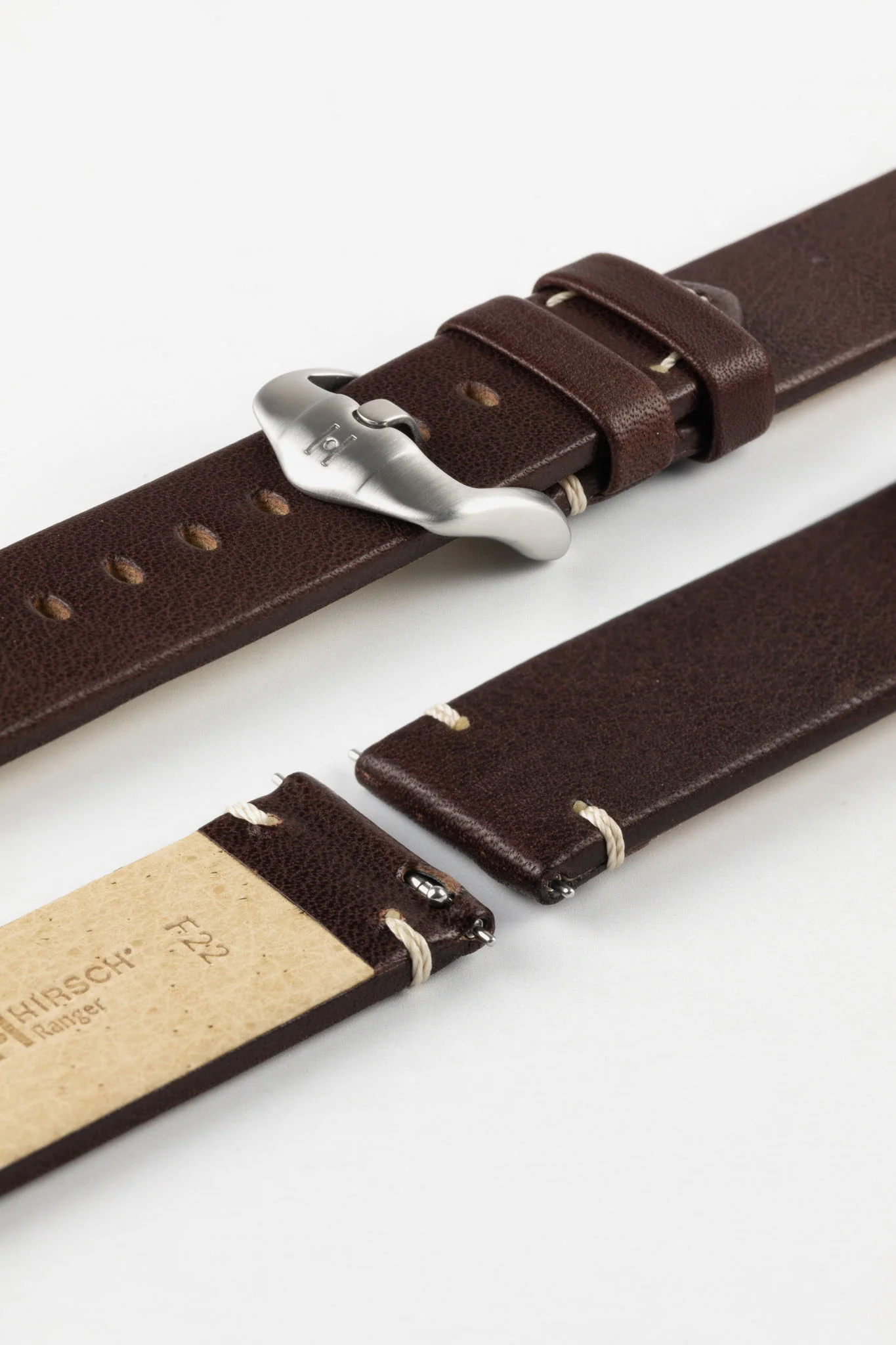 Hirsch RANGER Retro Leather Parallel Watch Strap in BROWN - Image 9