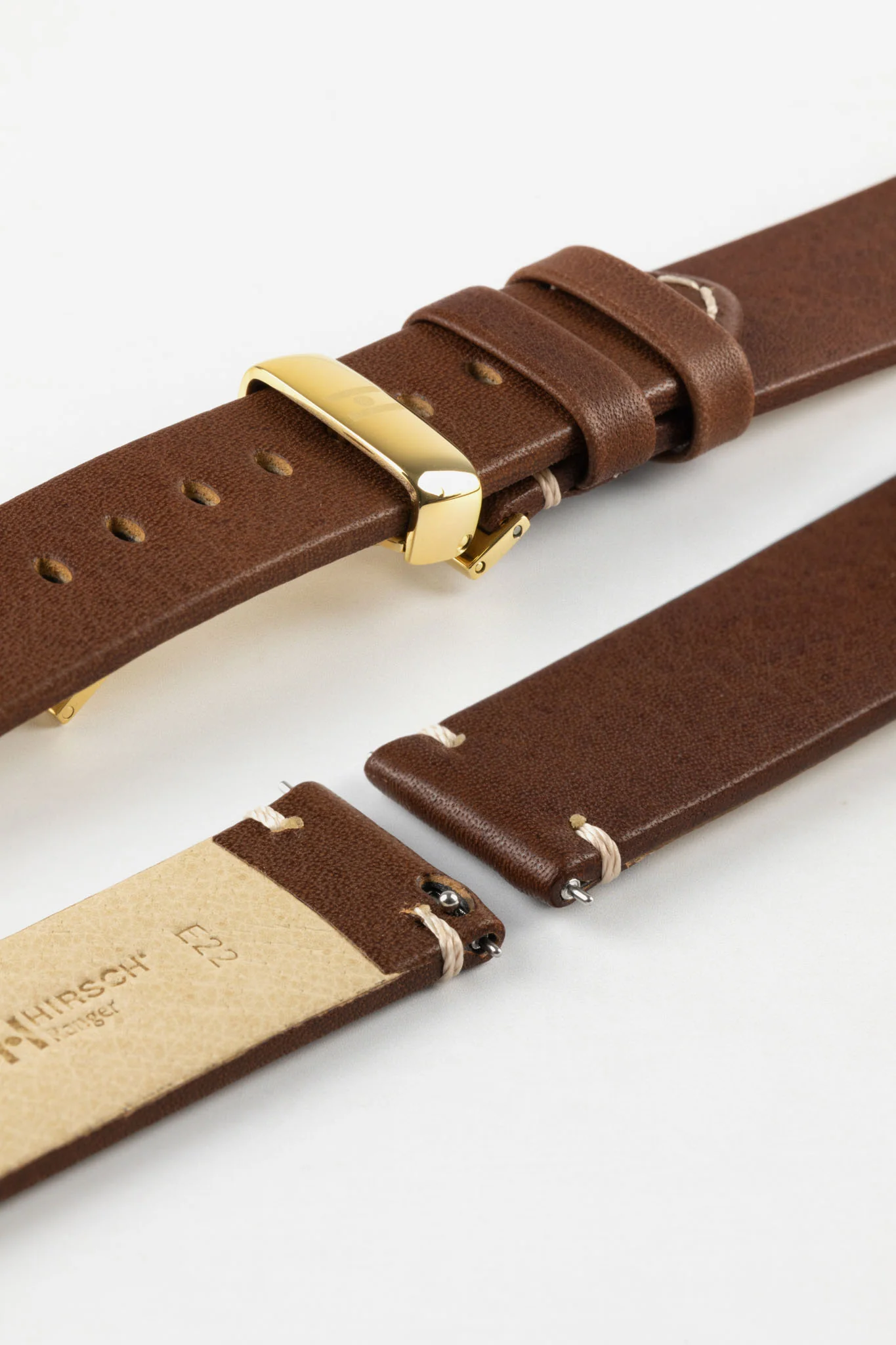 Hirsch RANGER Retro Leather Parallel Watch Strap in GOLD BROWN - Image 11