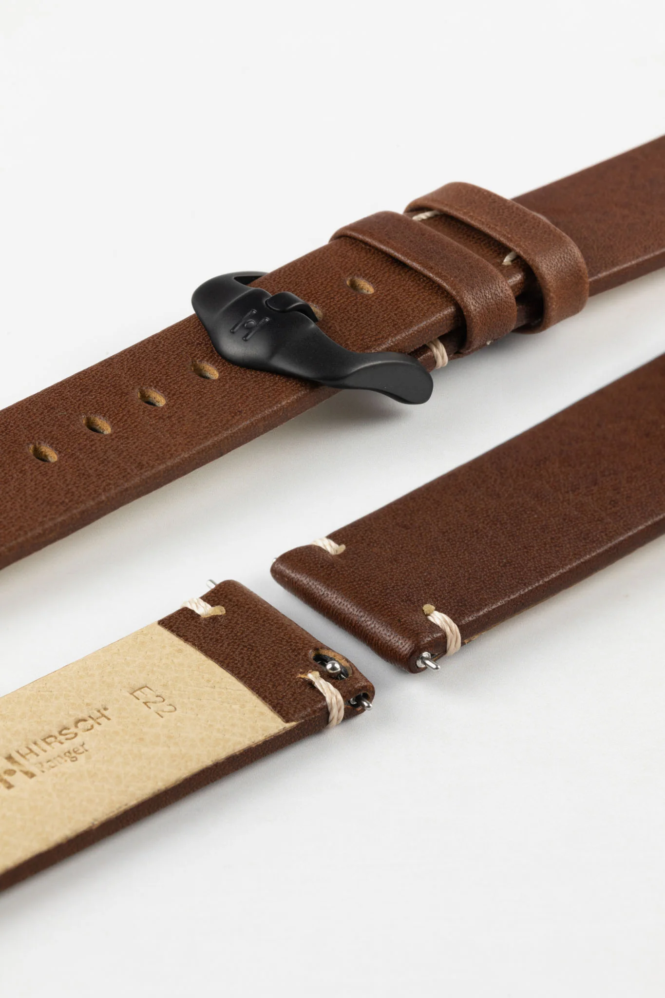 Hirsch RANGER Retro Leather Parallel Watch Strap in GOLD BROWN - Image 8