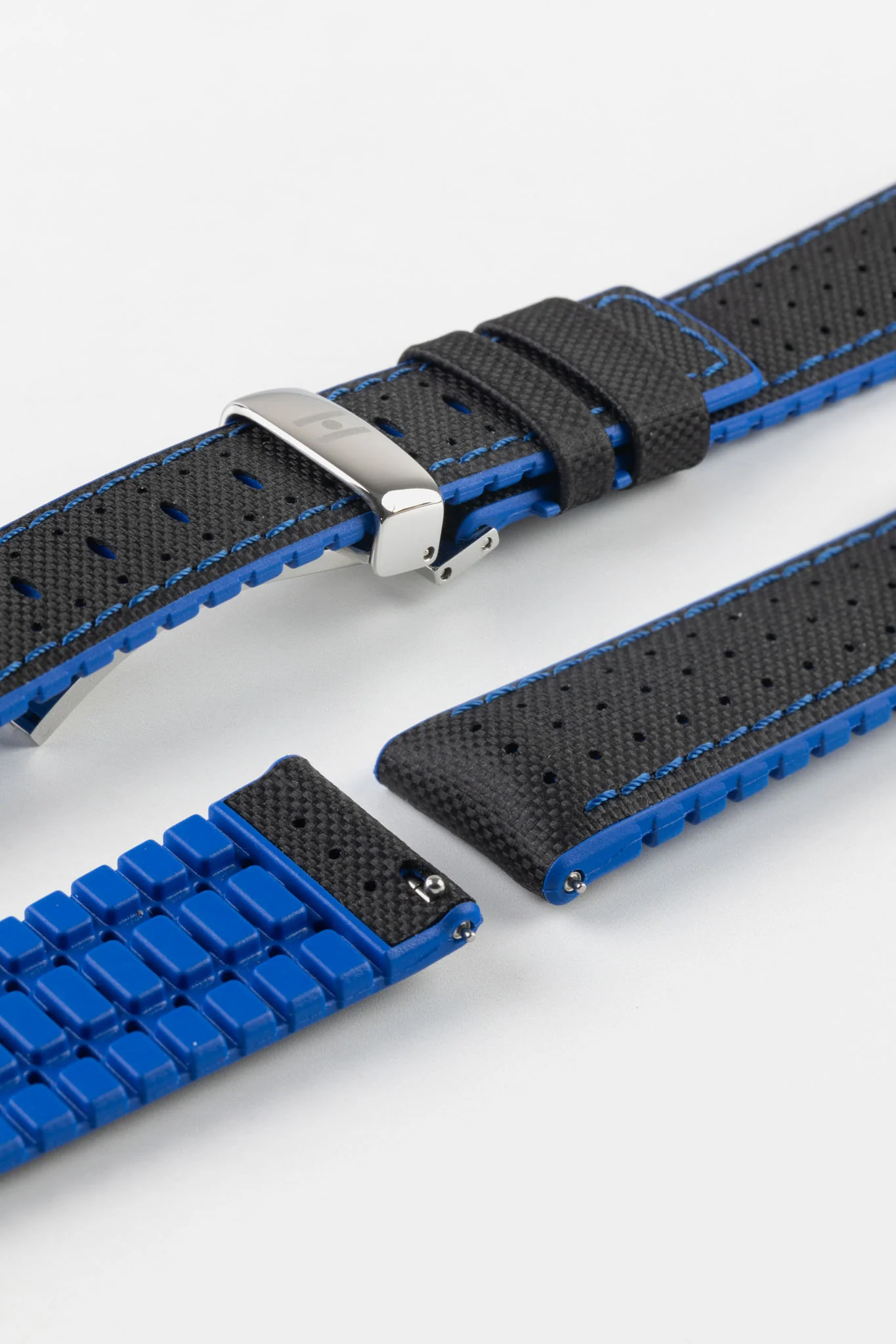Hirsch ROBBY Sailcloth Effect Performance Watch Strap in BLACK / BLUE - Image 10