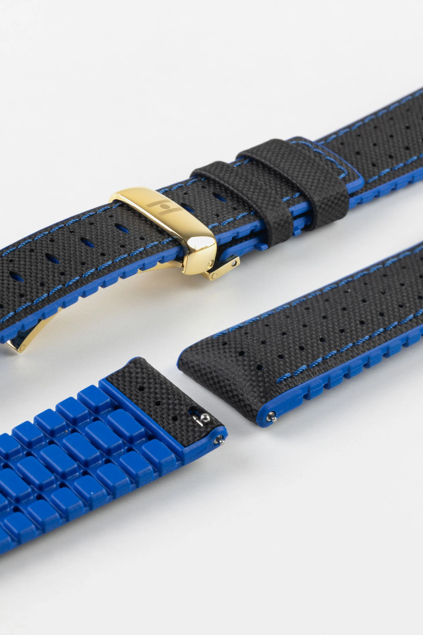 Hirsch ROBBY Sailcloth Effect Performance Watch Strap in BLACK / BLUE - Image 11