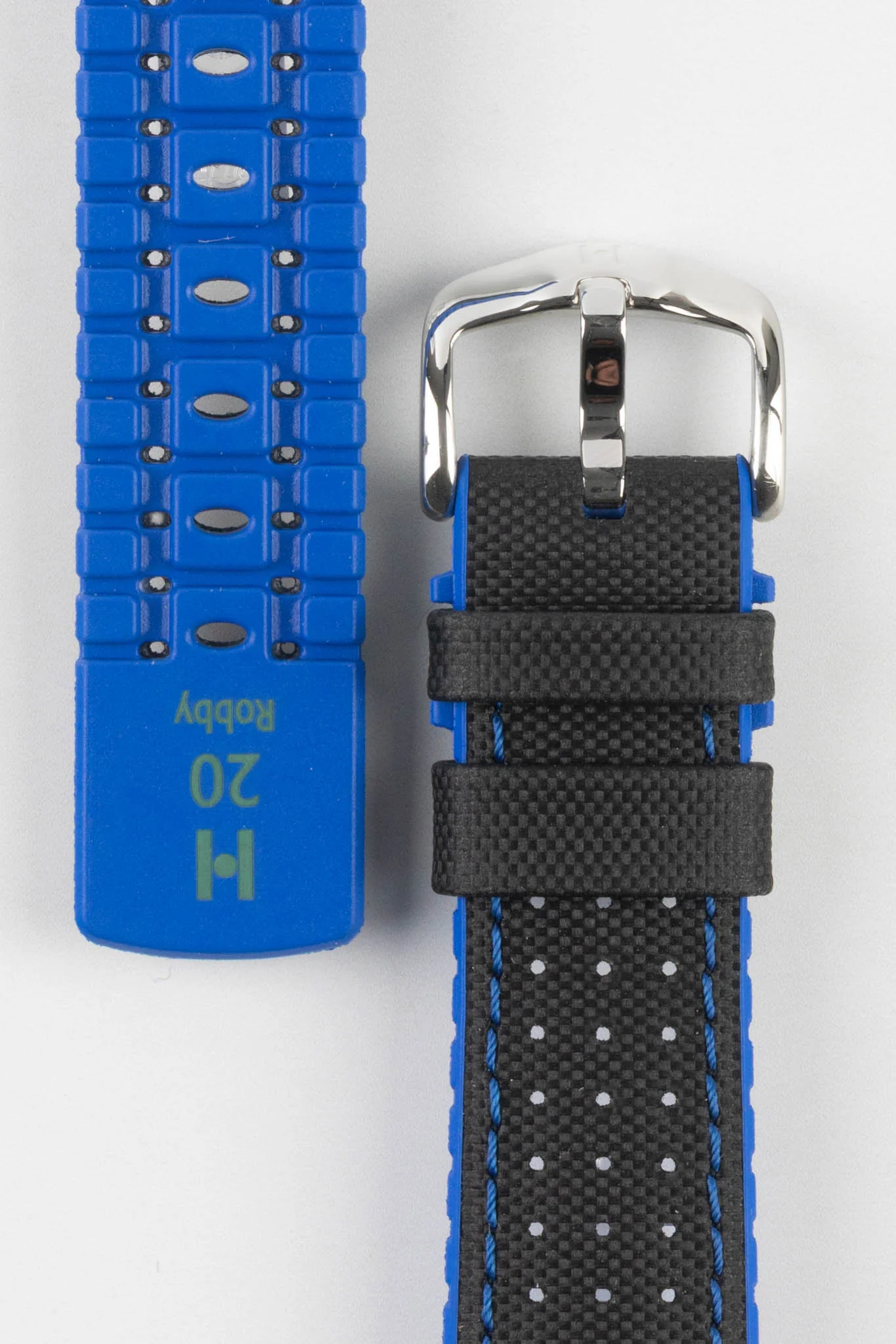 Hirsch ROBBY Sailcloth Effect Performance Watch Strap in BLACK / BLUE - Image 3