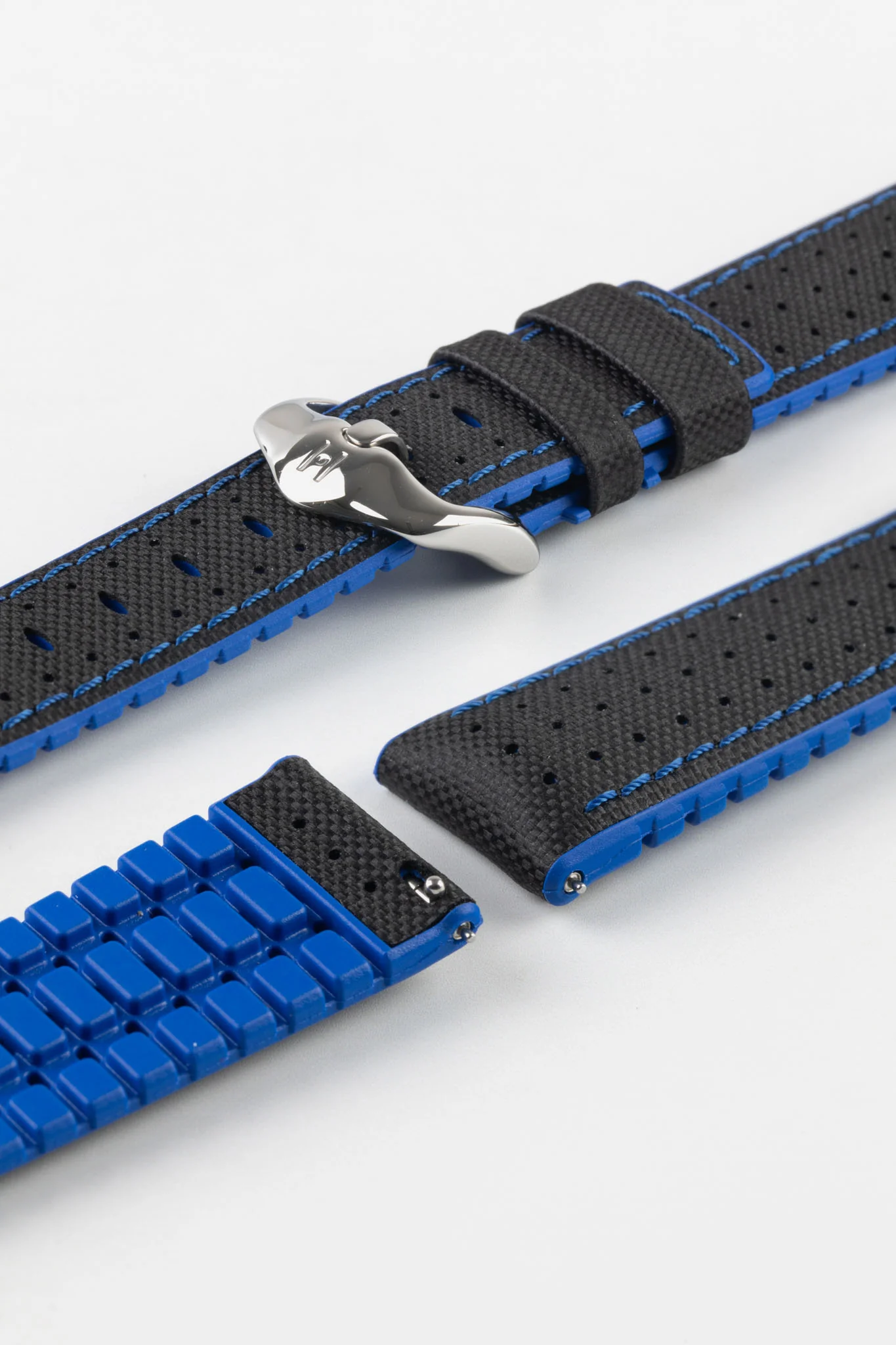 Hirsch ROBBY Sailcloth Effect Performance Watch Strap in BLACK / BLUE - Image 7