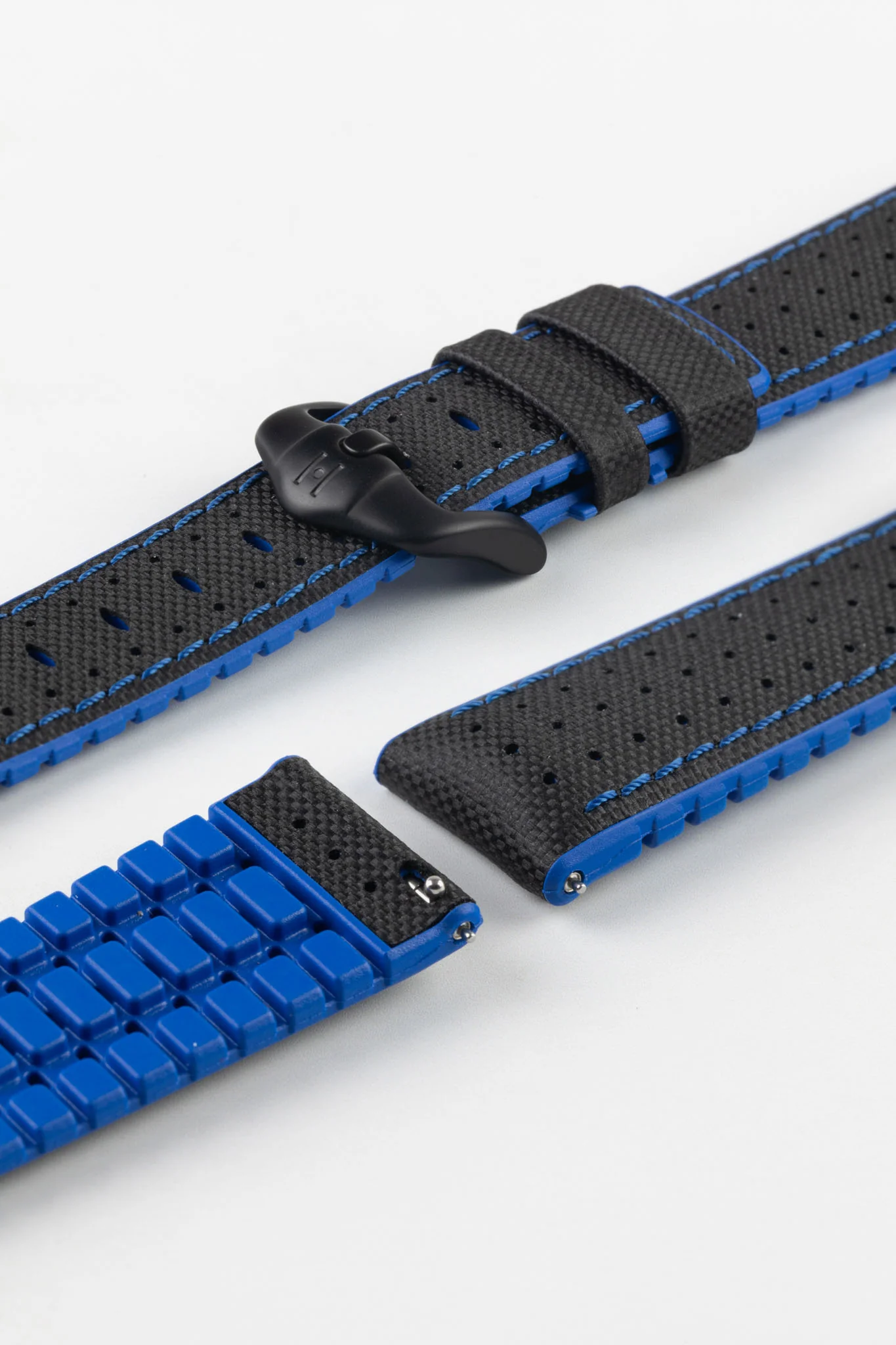 Hirsch ROBBY Sailcloth Effect Performance Watch Strap in BLACK / BLUE - Image 8