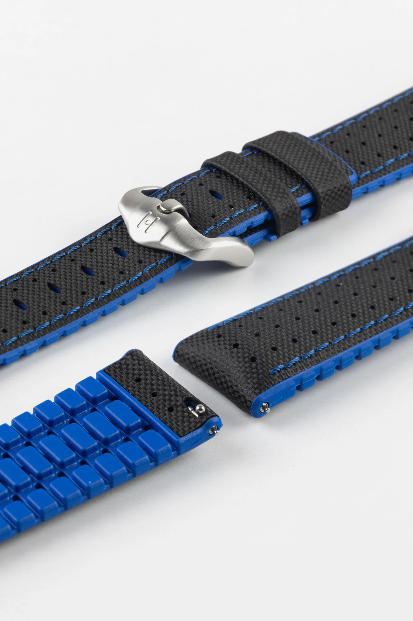 Hirsch ROBBY Sailcloth Effect Performance Watch Strap in BLACK / BLUE - Image 9