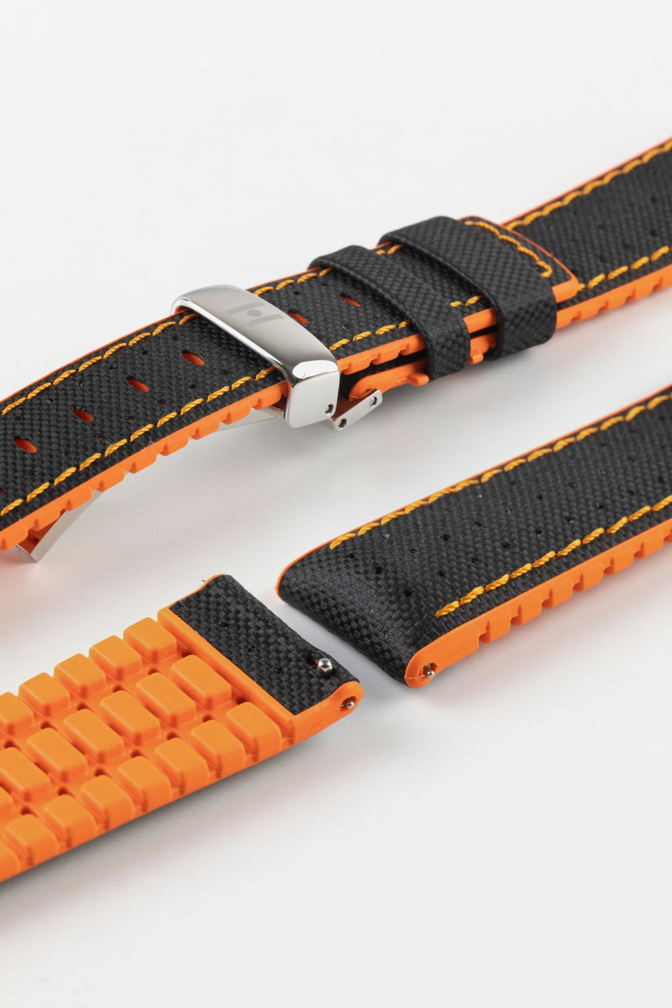 Hirsch Robby Sailcloth Effect Waterproof Performance Watch Strap in BLACK / ORANGE - Image 10