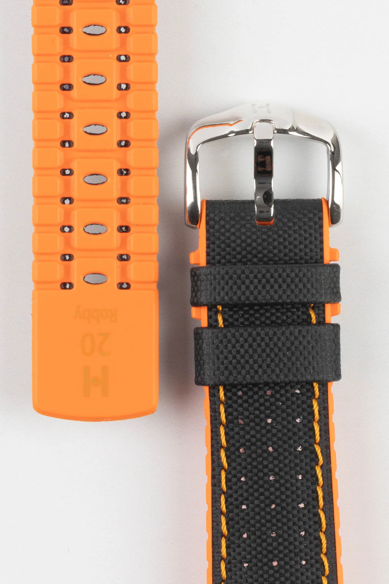Hirsch Robby Sailcloth Effect Waterproof Performance Watch Strap in BLACK / ORANGE - Image 3
