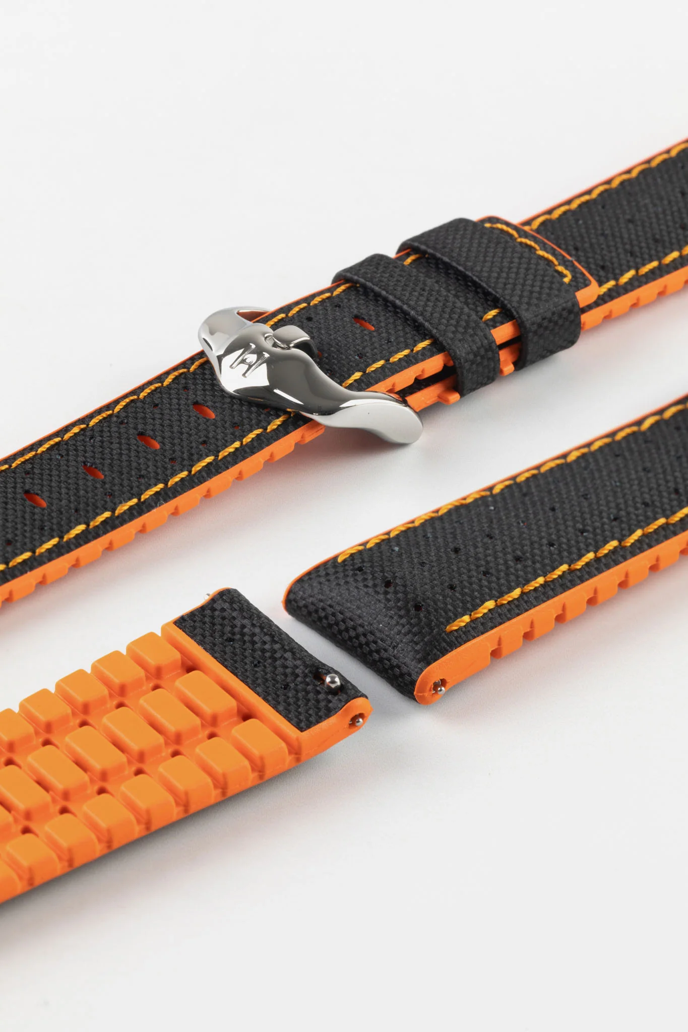 Hirsch Robby Sailcloth Effect Waterproof Performance Watch Strap in BLACK / ORANGE - Image 7
