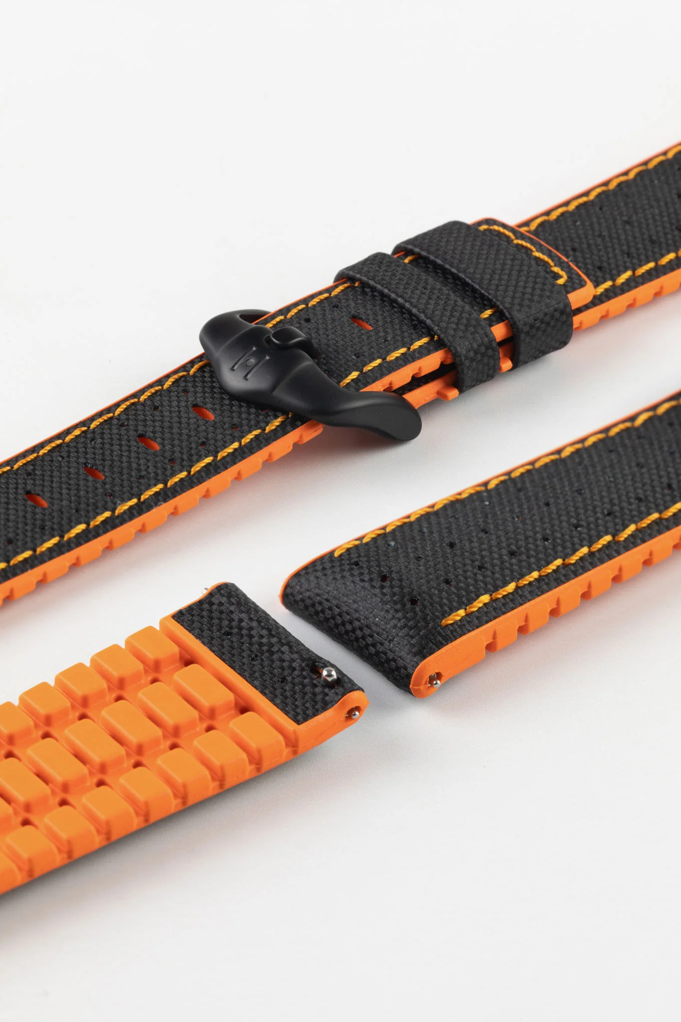 Hirsch Robby Sailcloth Effect Waterproof Performance Watch Strap in BLACK / ORANGE - Image 8