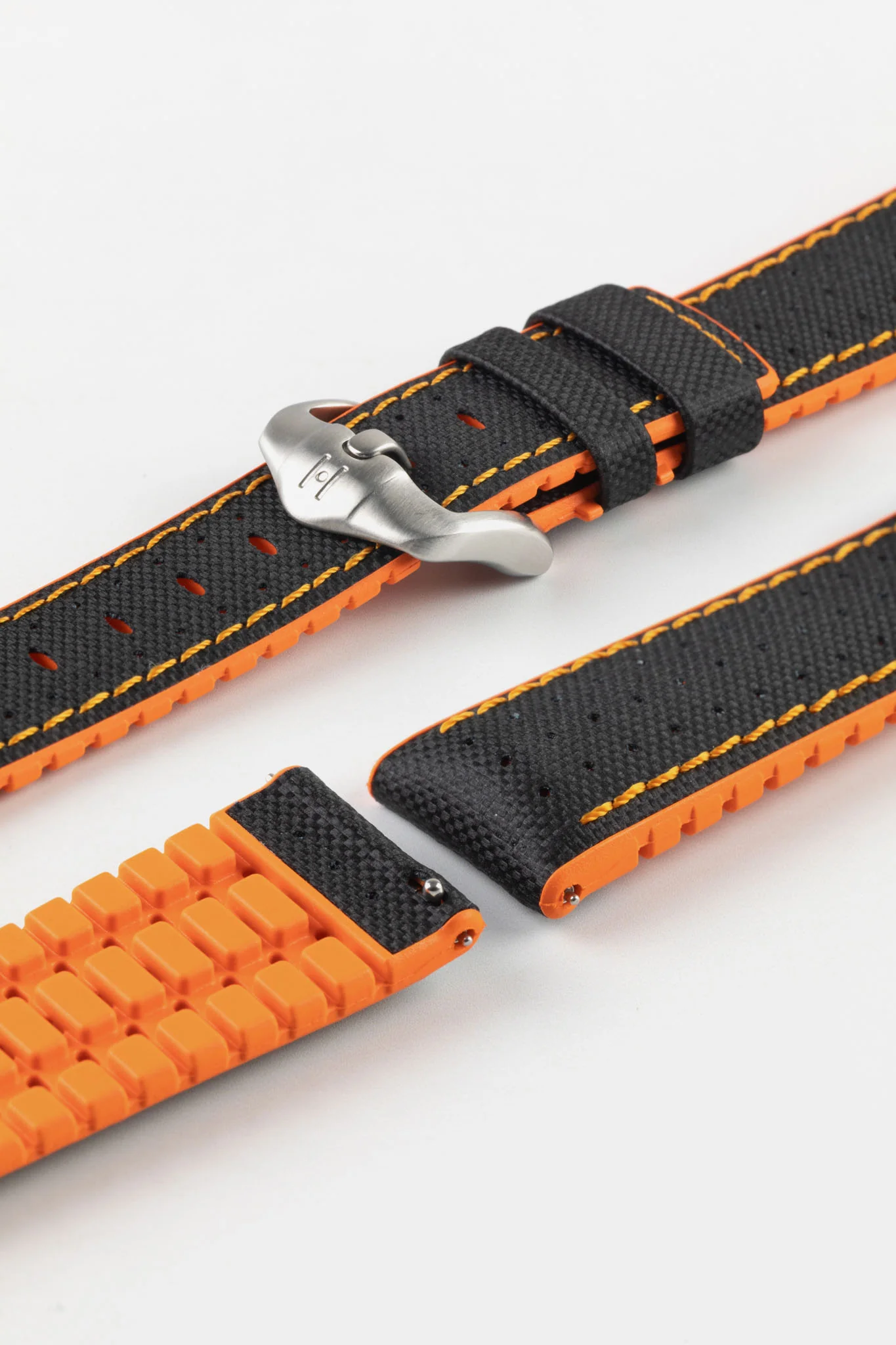 Hirsch Robby Sailcloth Effect Waterproof Performance Watch Strap in BLACK / ORANGE - Image 9