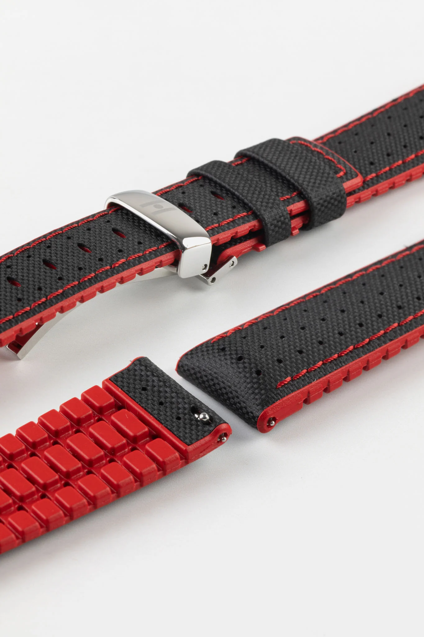 Hirsch ROBBY Sailcloth Effect Performance Watch Strap in BLACK / RED - Image 10