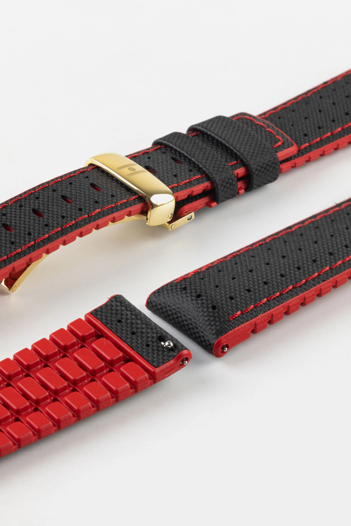 Hirsch ROBBY Sailcloth Effect Performance Watch Strap in BLACK / RED - Image 11