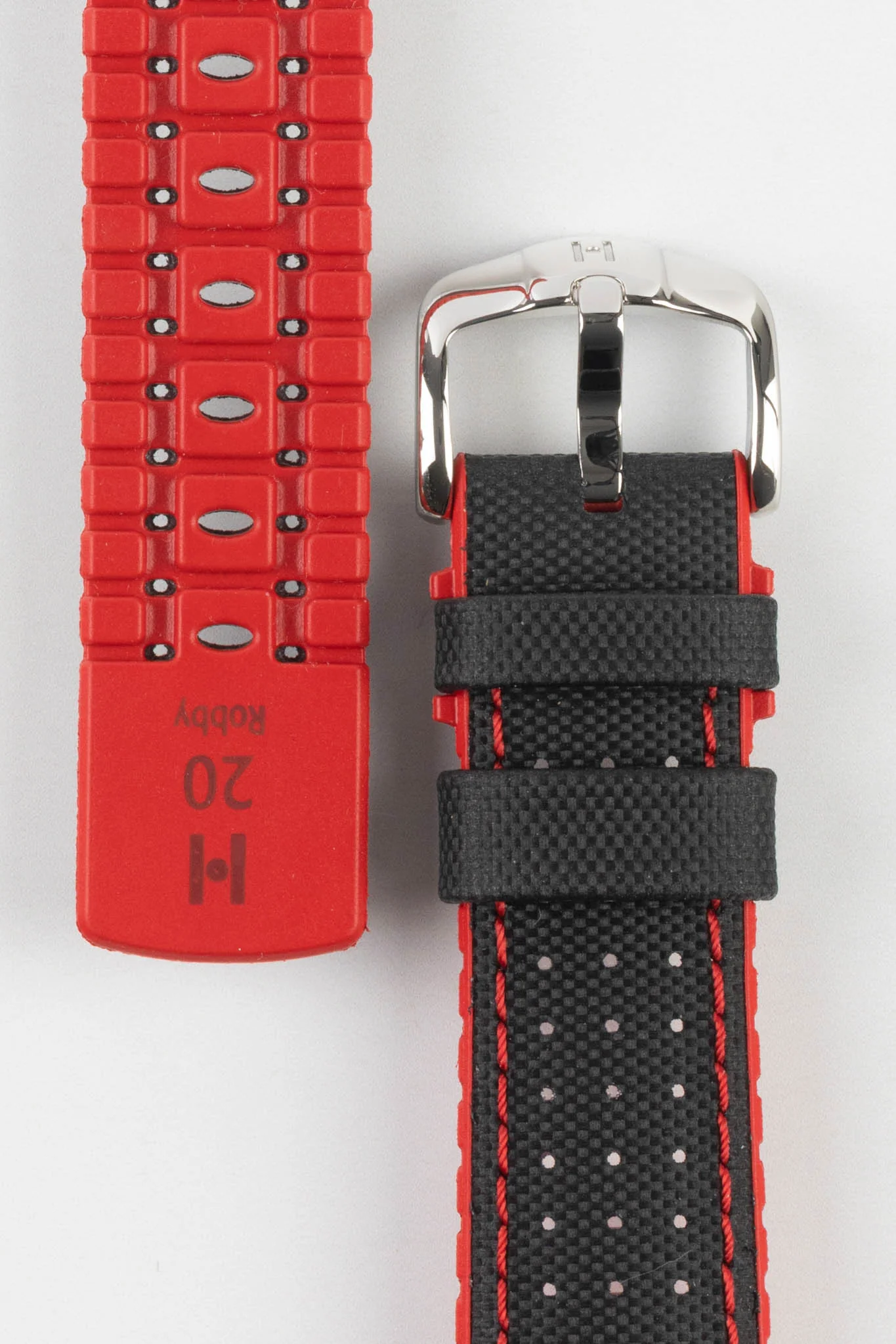 Hirsch ROBBY Sailcloth Effect Performance Watch Strap in BLACK / RED - Image 3