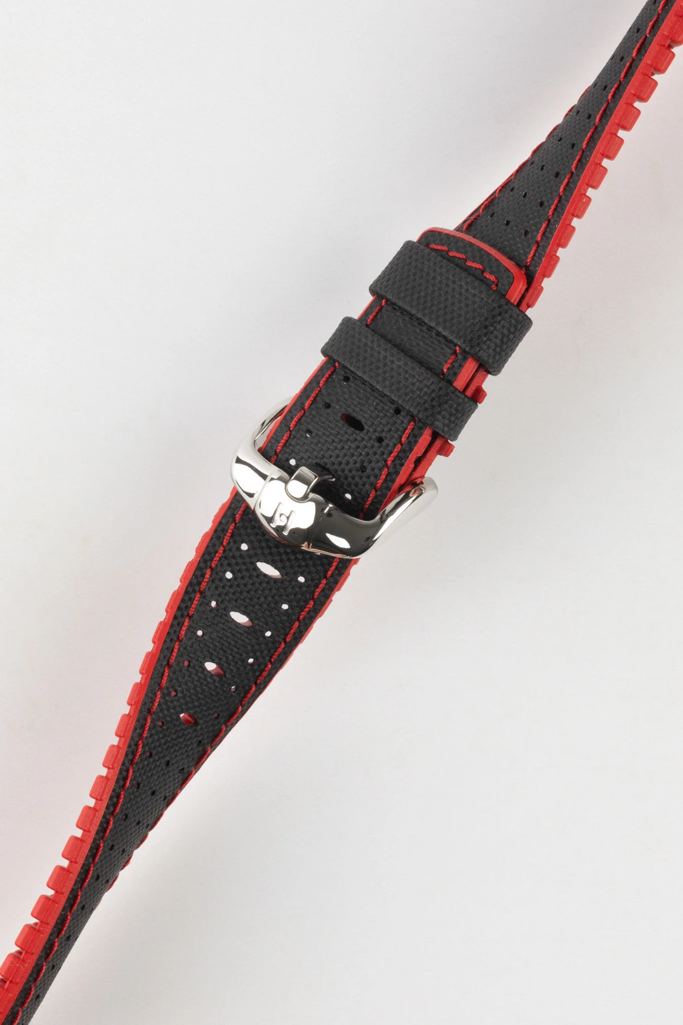 Hirsch ROBBY Sailcloth Effect Performance Watch Strap in BLACK / RED - Image 5