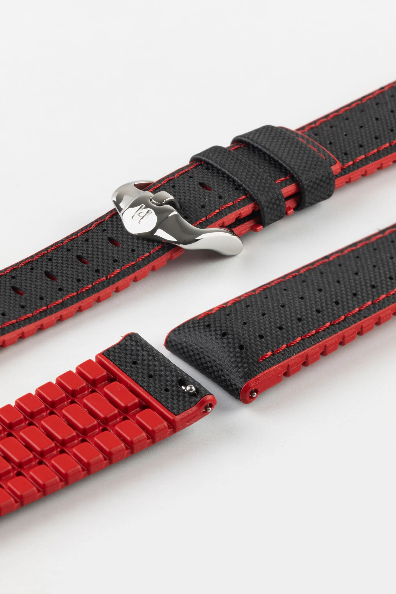 Hirsch ROBBY Sailcloth Effect Performance Watch Strap in BLACK / RED - Image 7