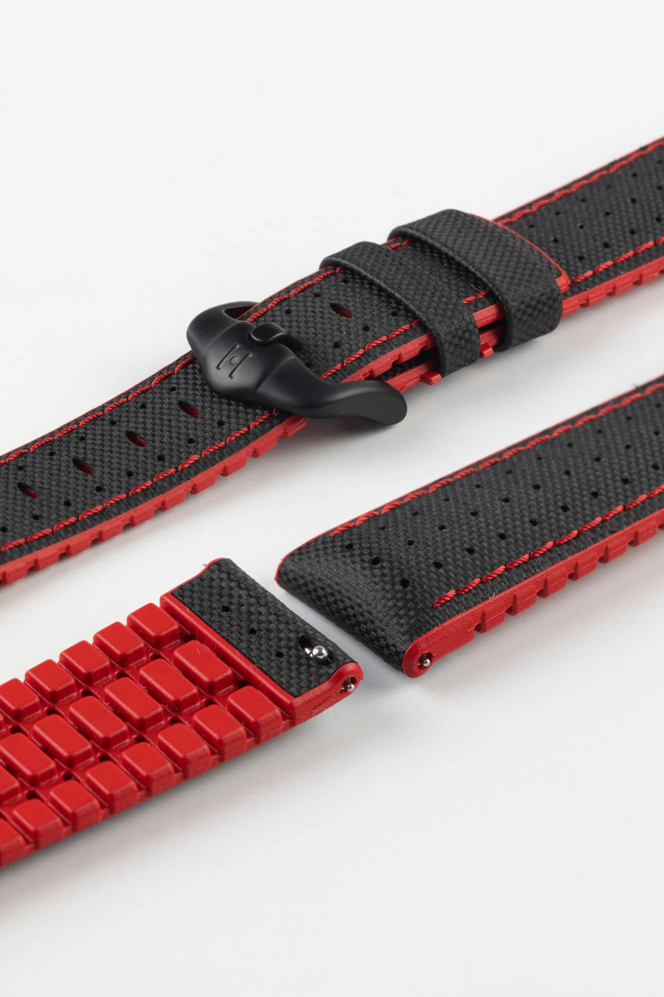 Hirsch ROBBY Sailcloth Effect Performance Watch Strap in BLACK / RED - Image 8