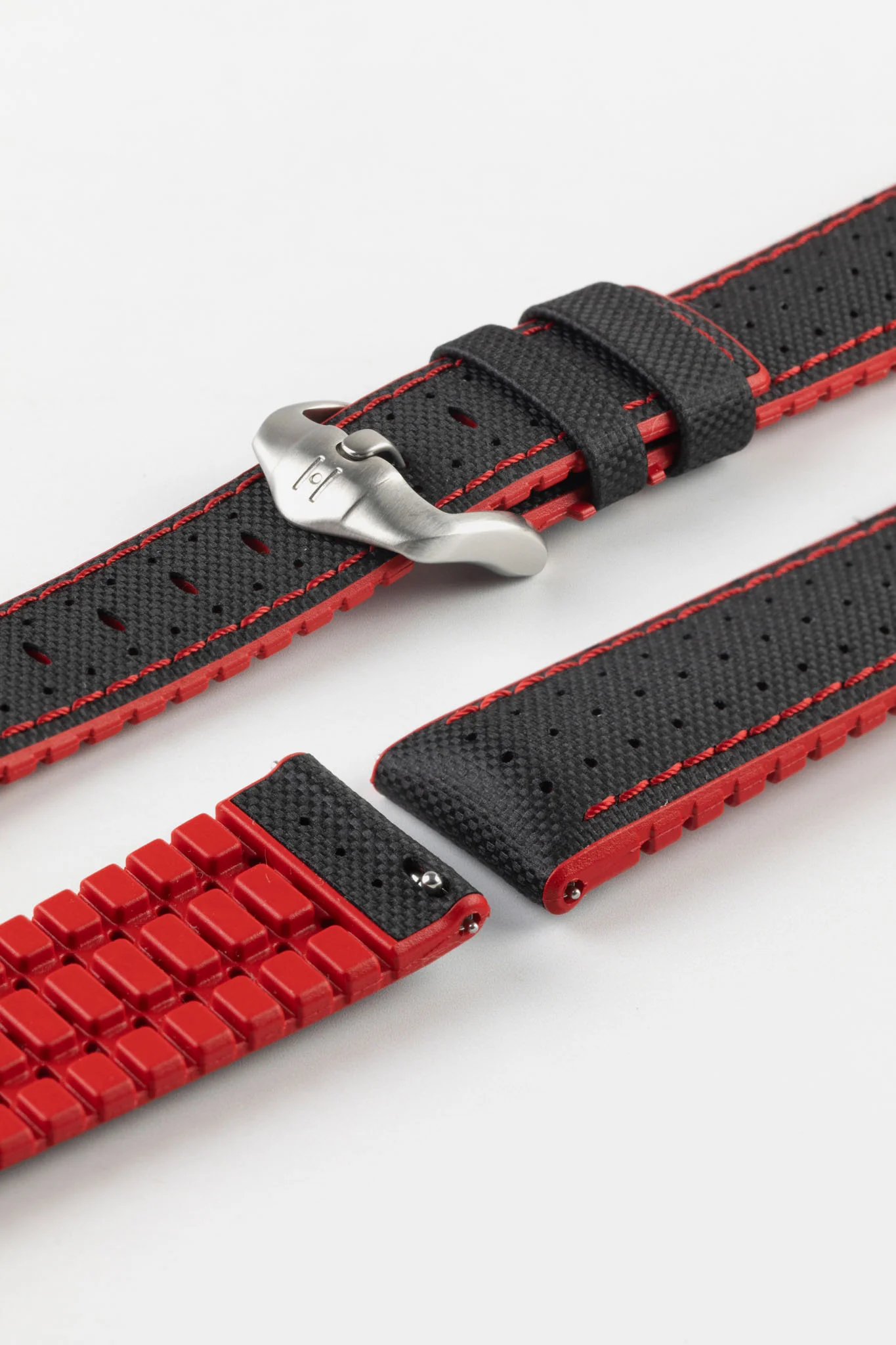 Hirsch ROBBY Sailcloth Effect Performance Watch Strap in BLACK / RED - Image 9